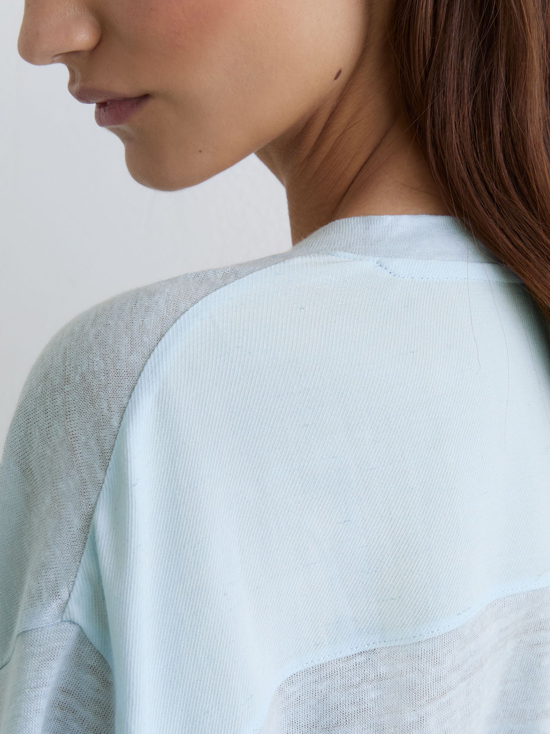 Linen V-Neck T-Shirt in Blue - Image 3 of 6