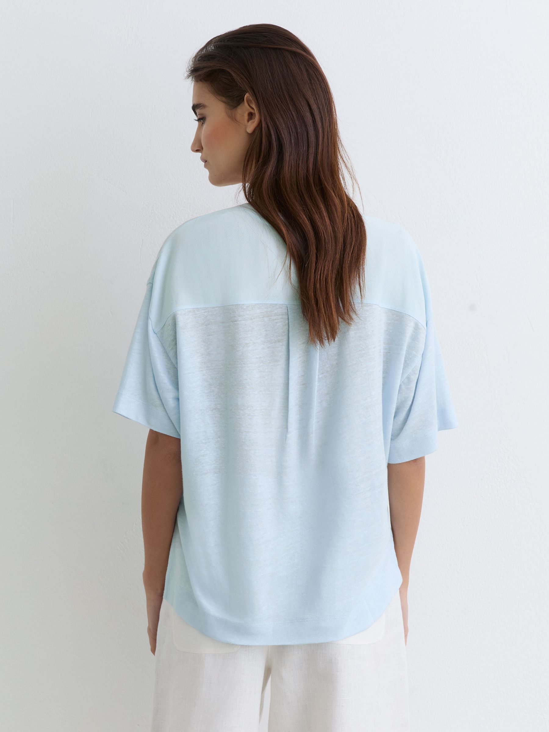 Linen V-Neck T-Shirt in Blue - image 4