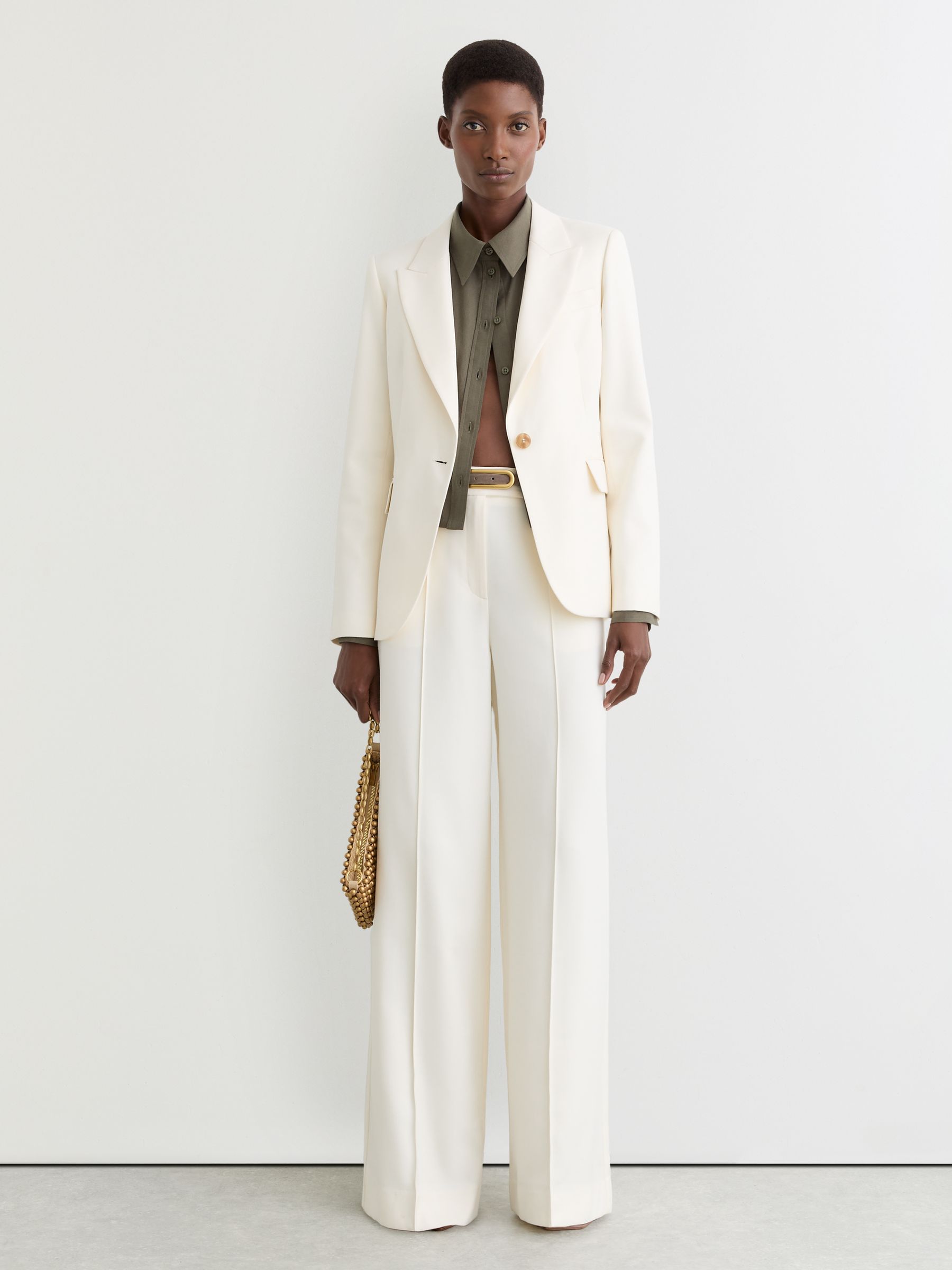 Wide-Leg Seam-Detail Trousers in Cream - Image 1 of 7
