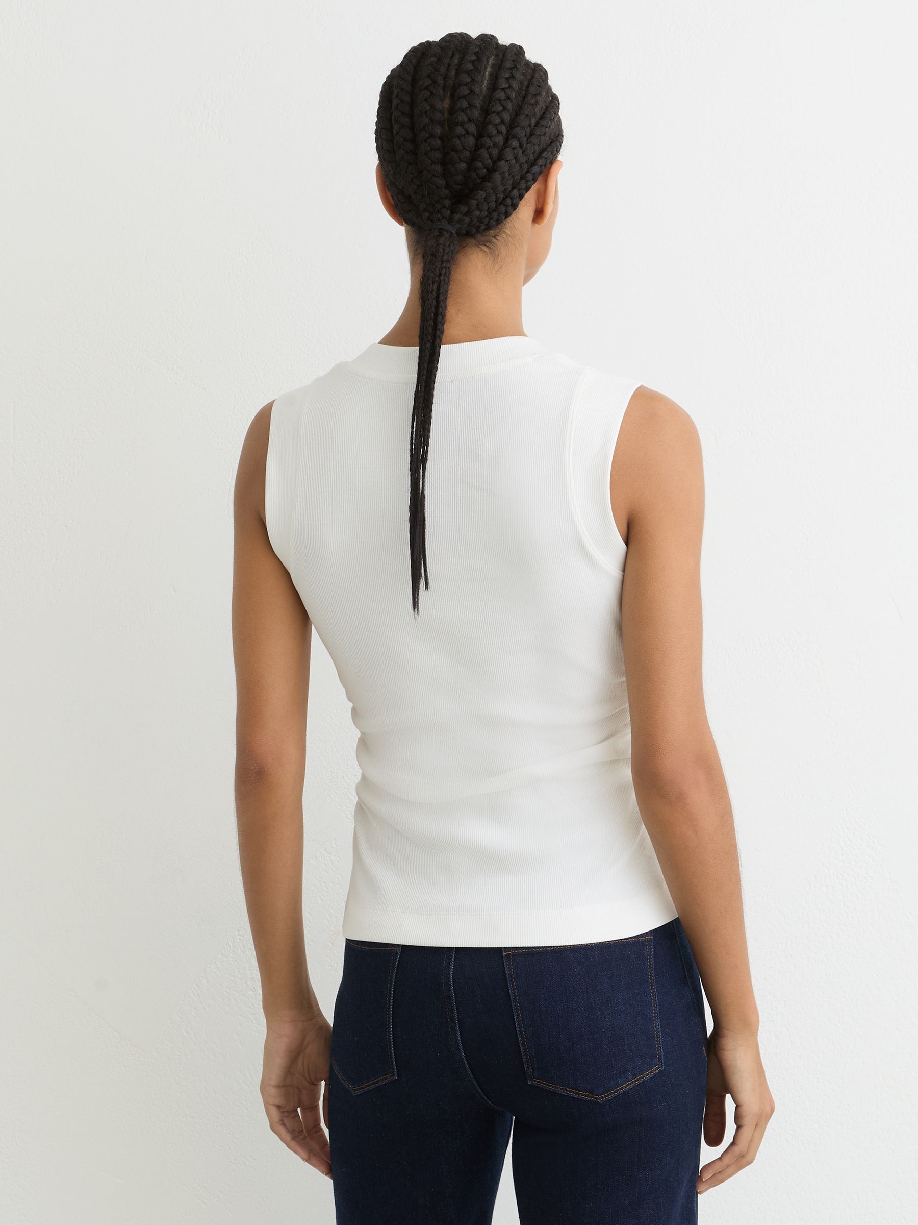 Stretch-Cotton Rib Ruched V-Neck Vest in White - image 4