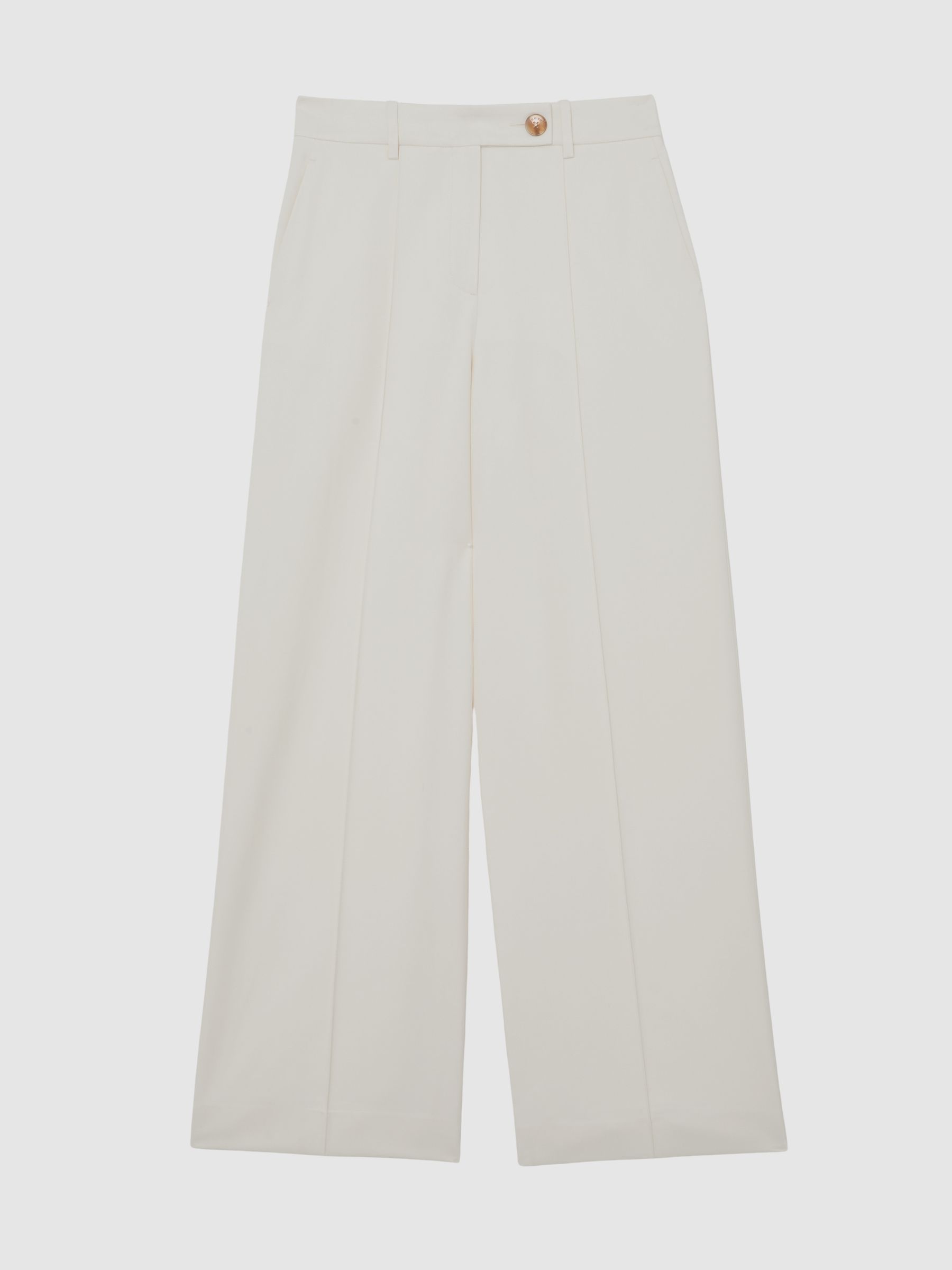 Petite Wide-Leg Seam-Detail Trousers in Cream - Image 2 of 8