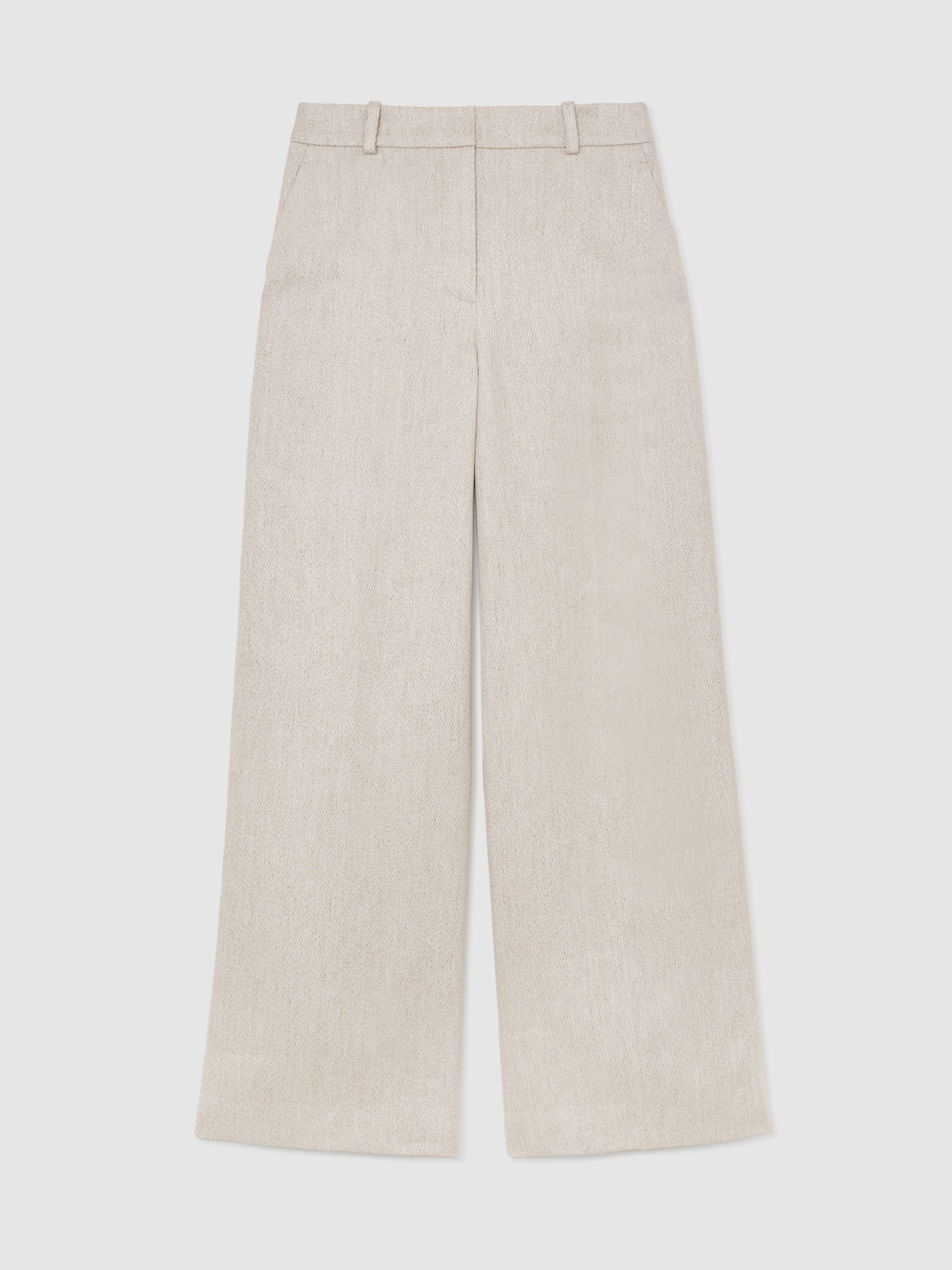 Linen-Blend Textured WIde-Leg Trousers in Neutral - Image 2 of 7