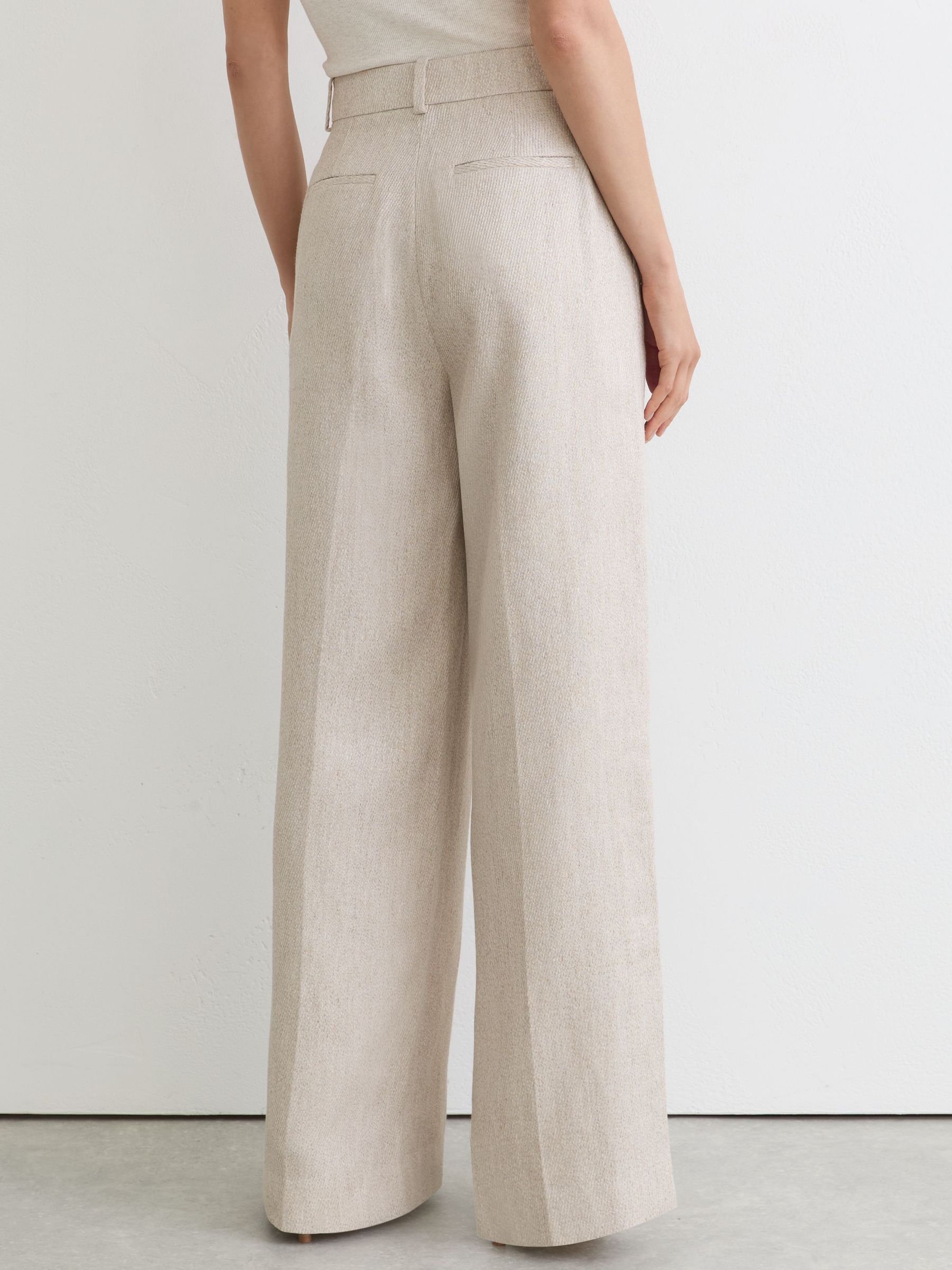 Linen-Blend Textured Wide-Leg Trousers in Neutral - image 4
