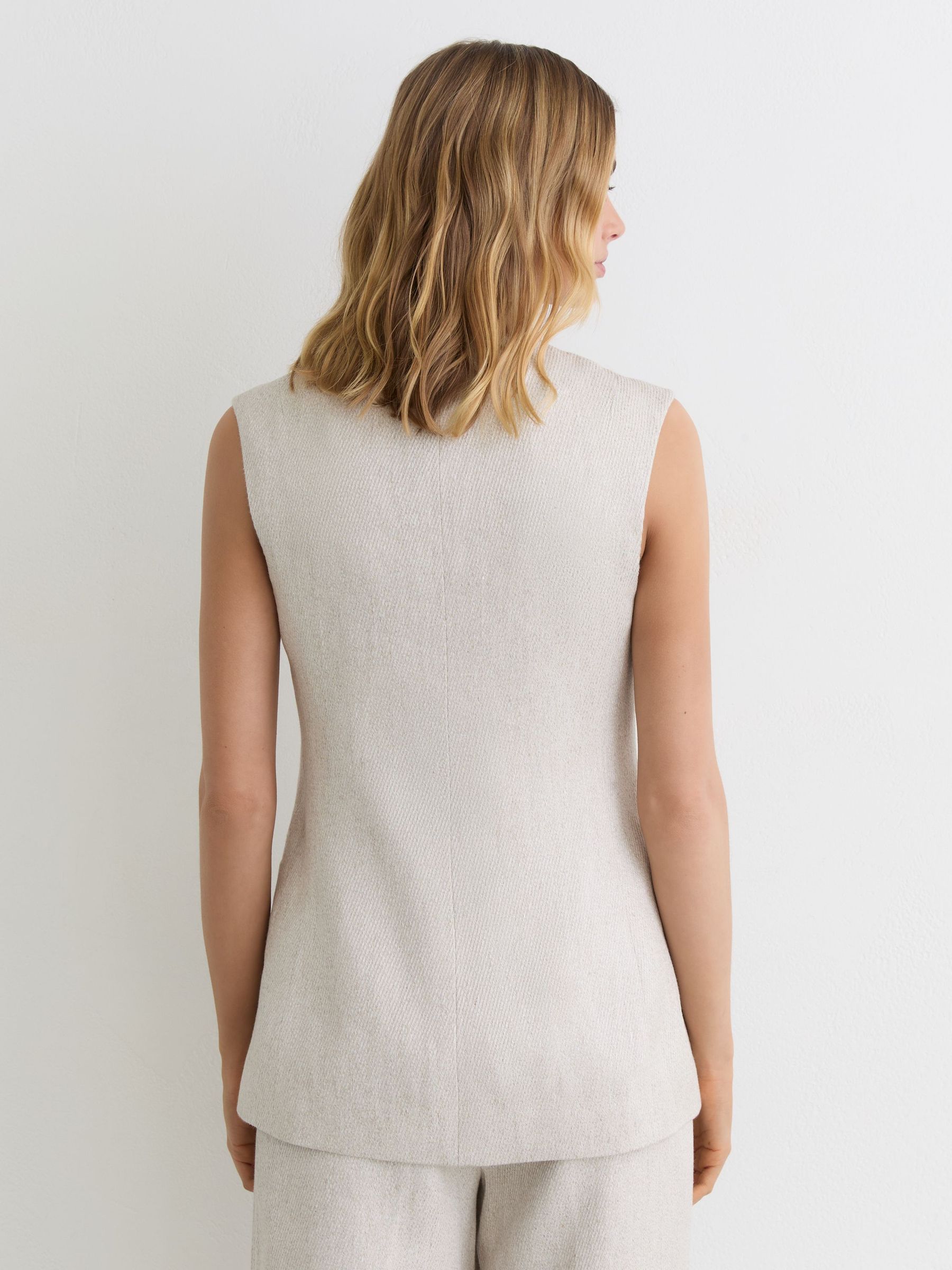 Linen-Blend Textured Long-Line Waistcoat in Neutral - Image 4 of 6