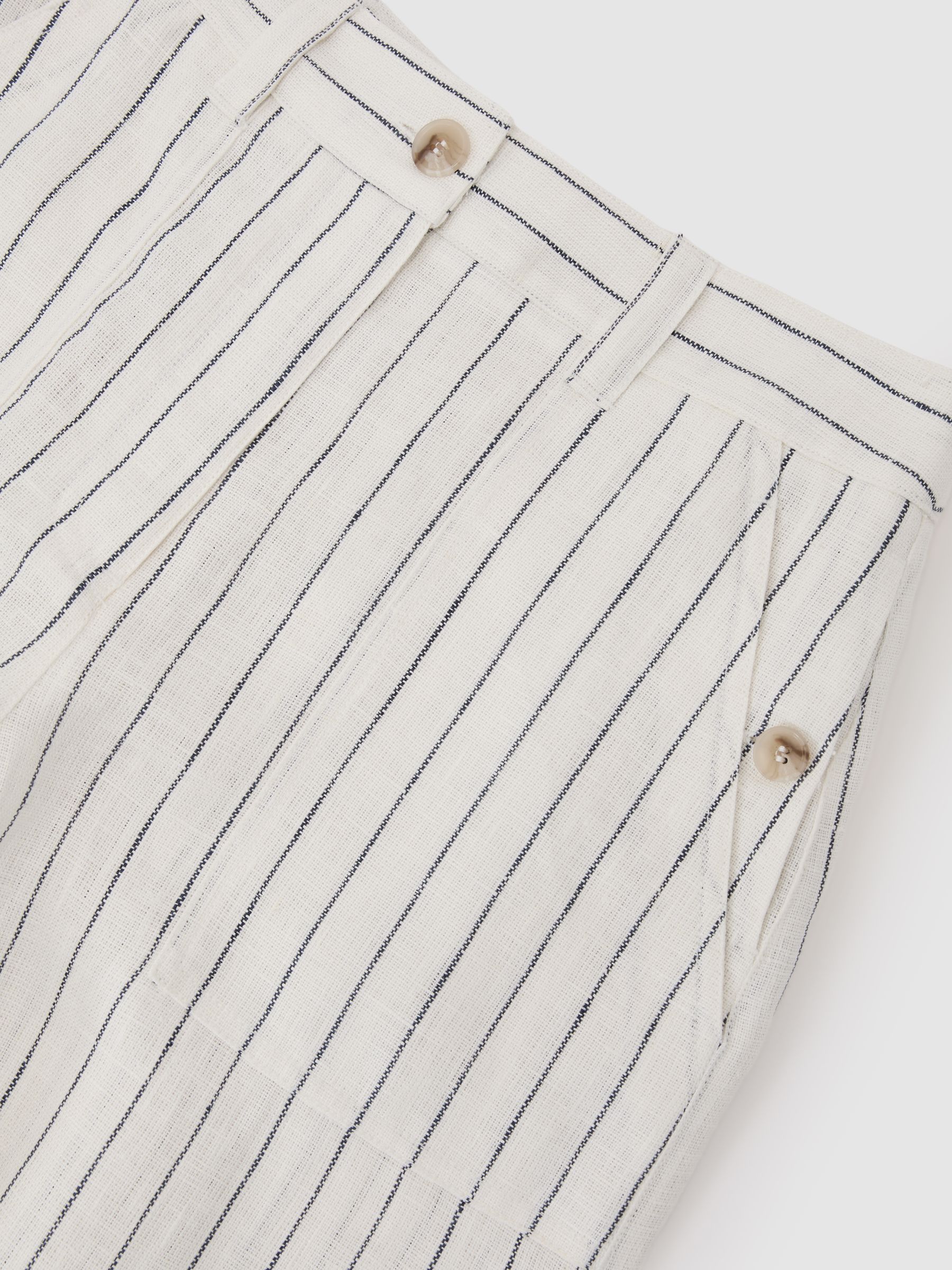 Linen Wide-Leg Trousers in White/Navy - image 3