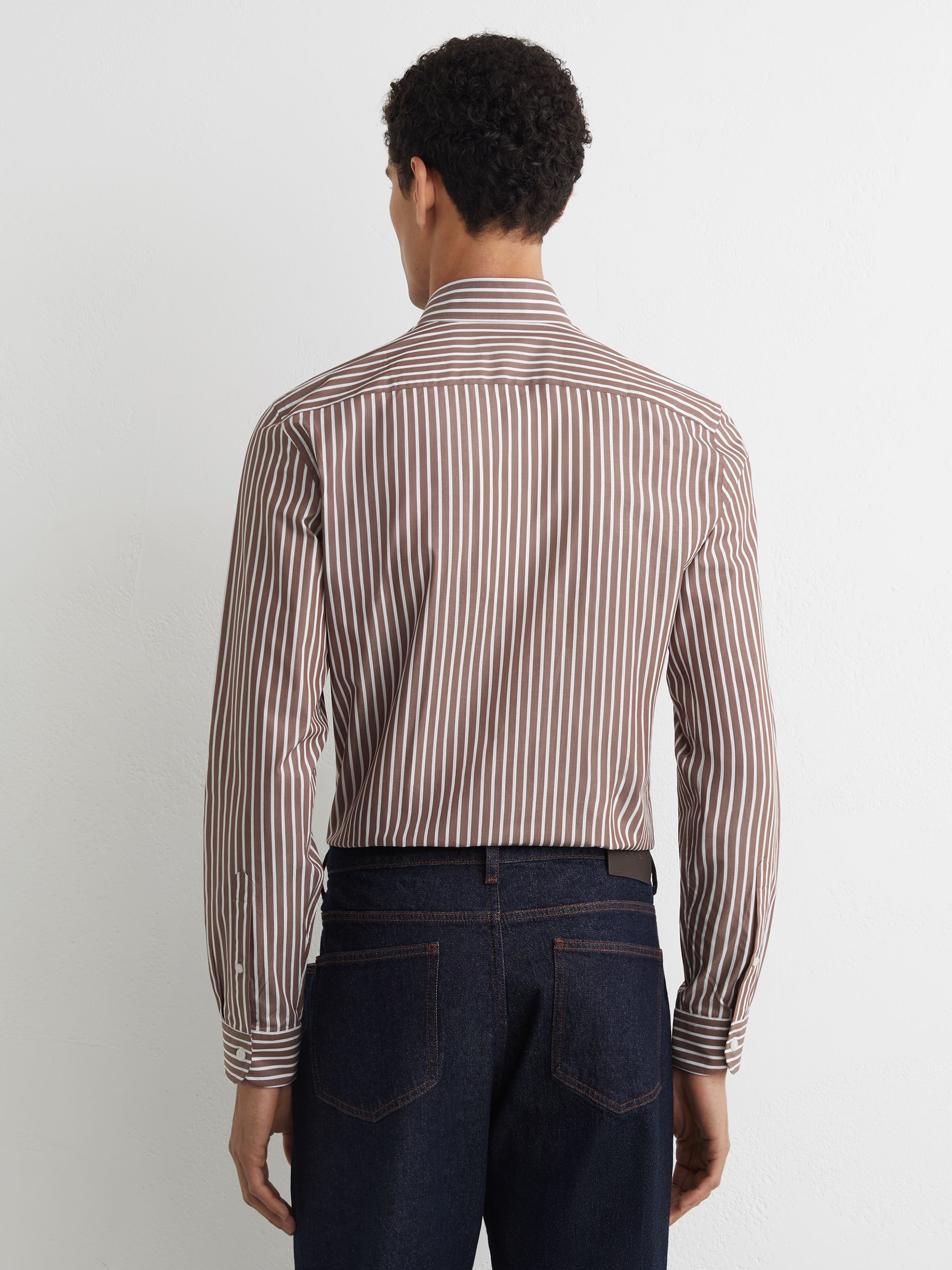 Cotton Stripe Button-Down Shirt Regular-Fit in Brown - image 3