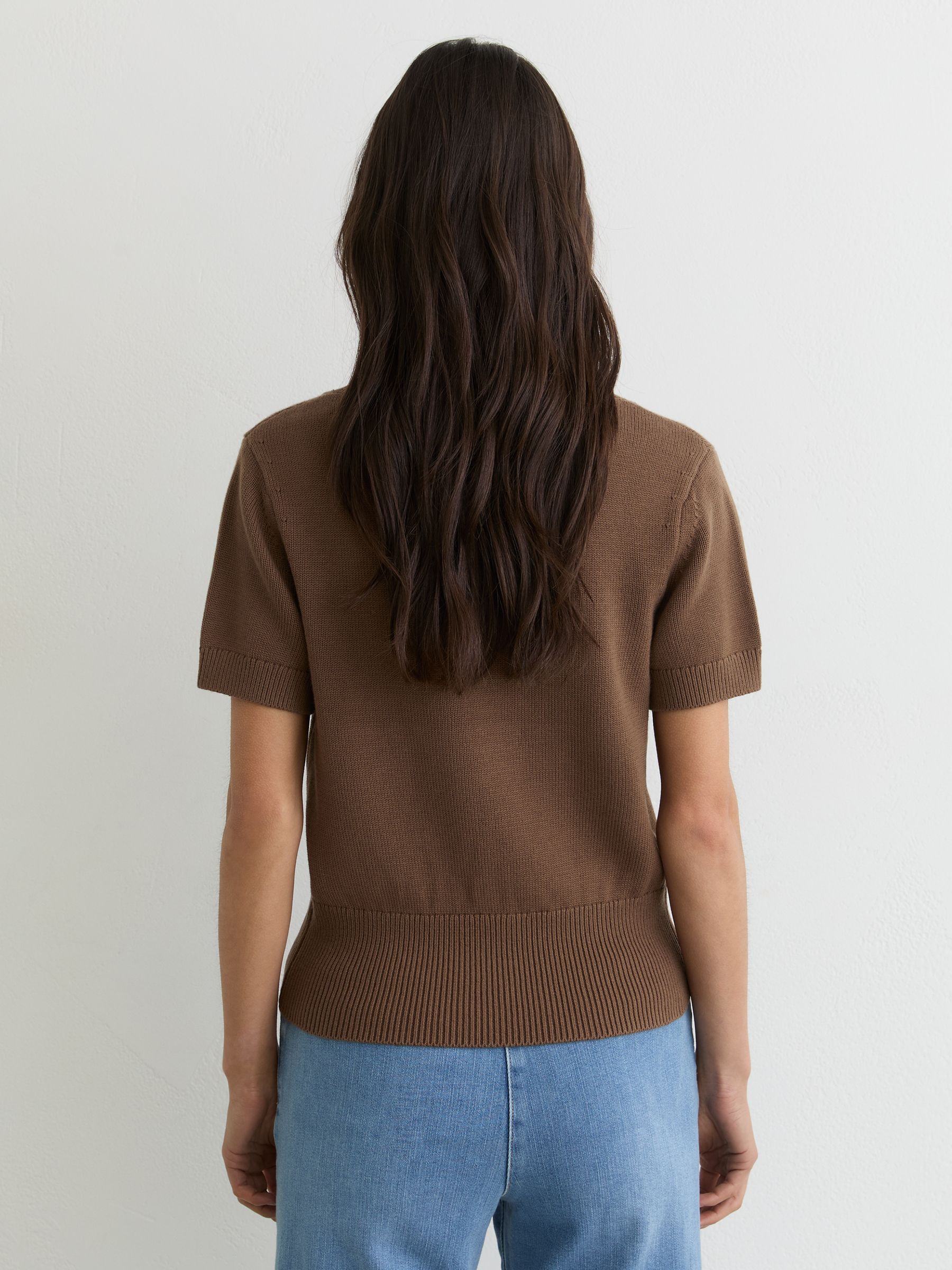 Cotton-Wool Knit V-Neck Top in Taupe Neutral - Image 5 of 6