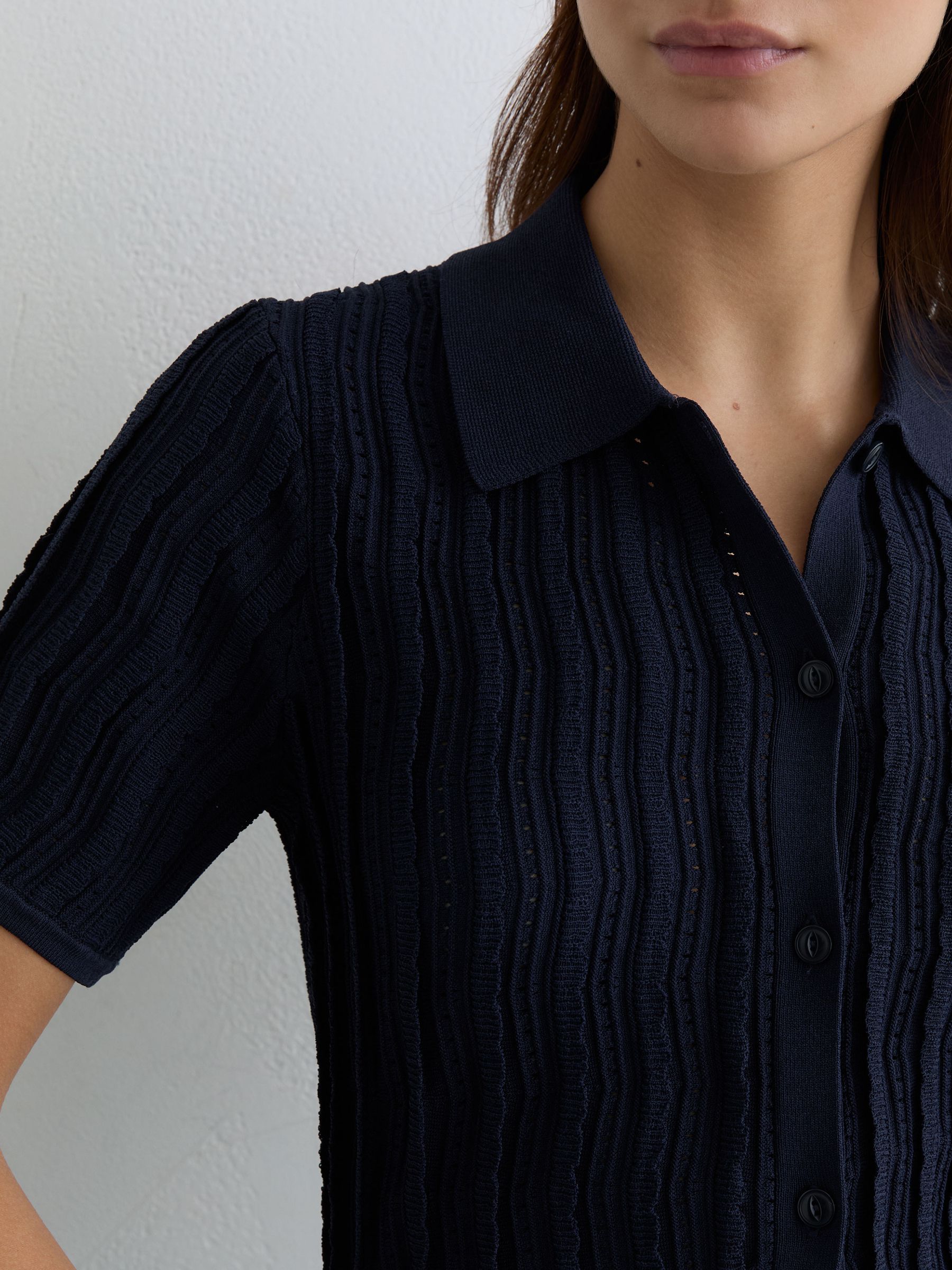 Stitch-Detail Short-Sleeve Knitted Shirt in Navy - image 5
