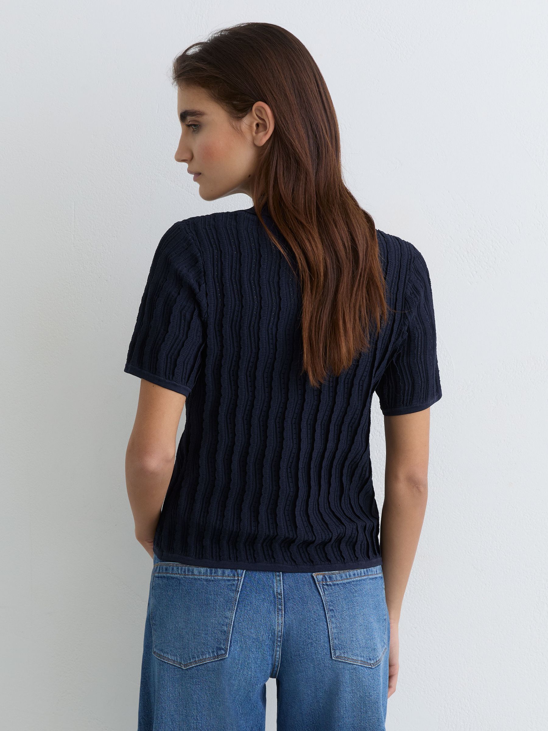 Stitch-Detail Short-Sleeve Knitted Shirt in Navy - image 4