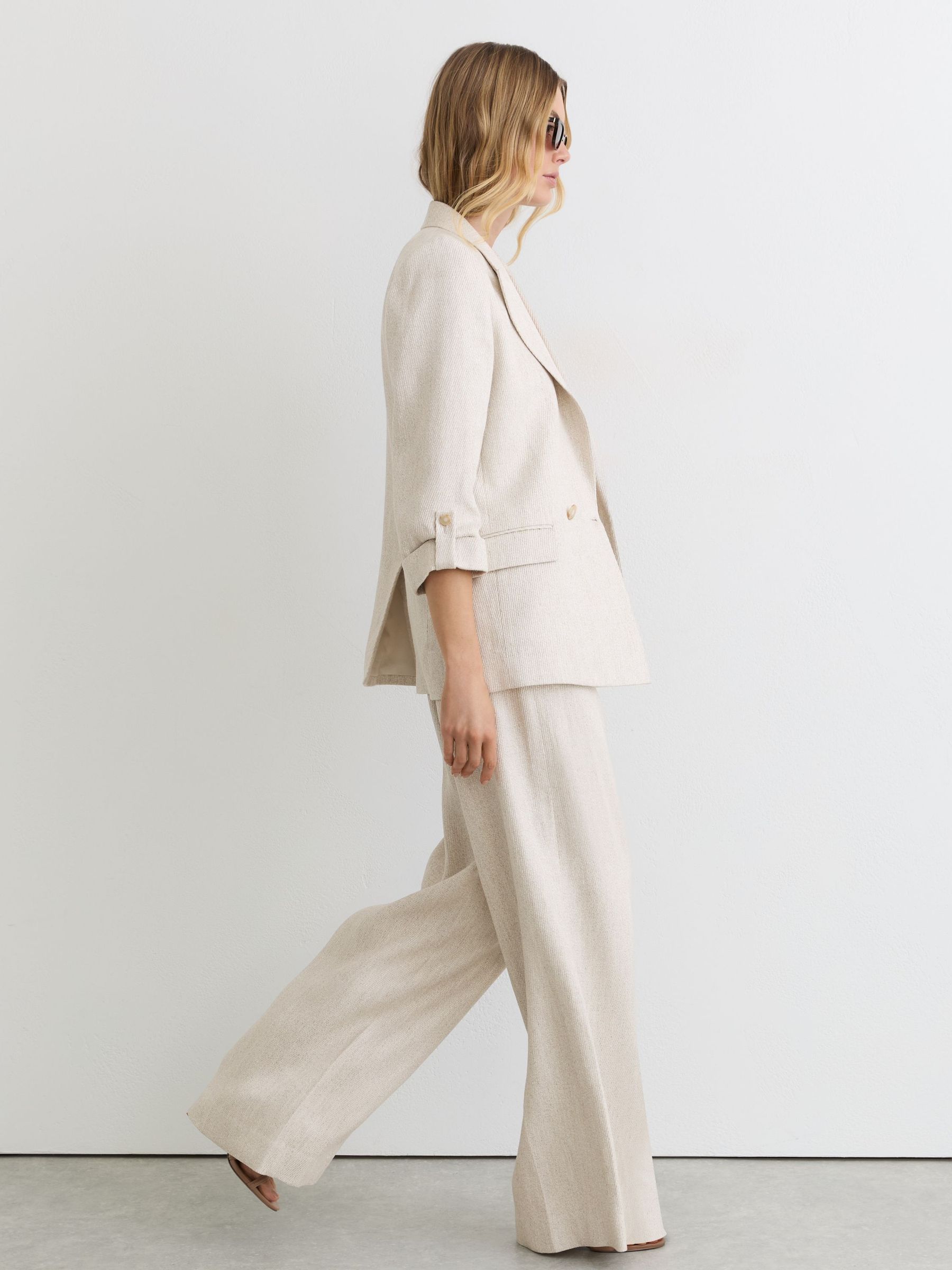 Petite Linen-Blend Textured WIde-Leg Trousers in Neutral - Image 5 of 9