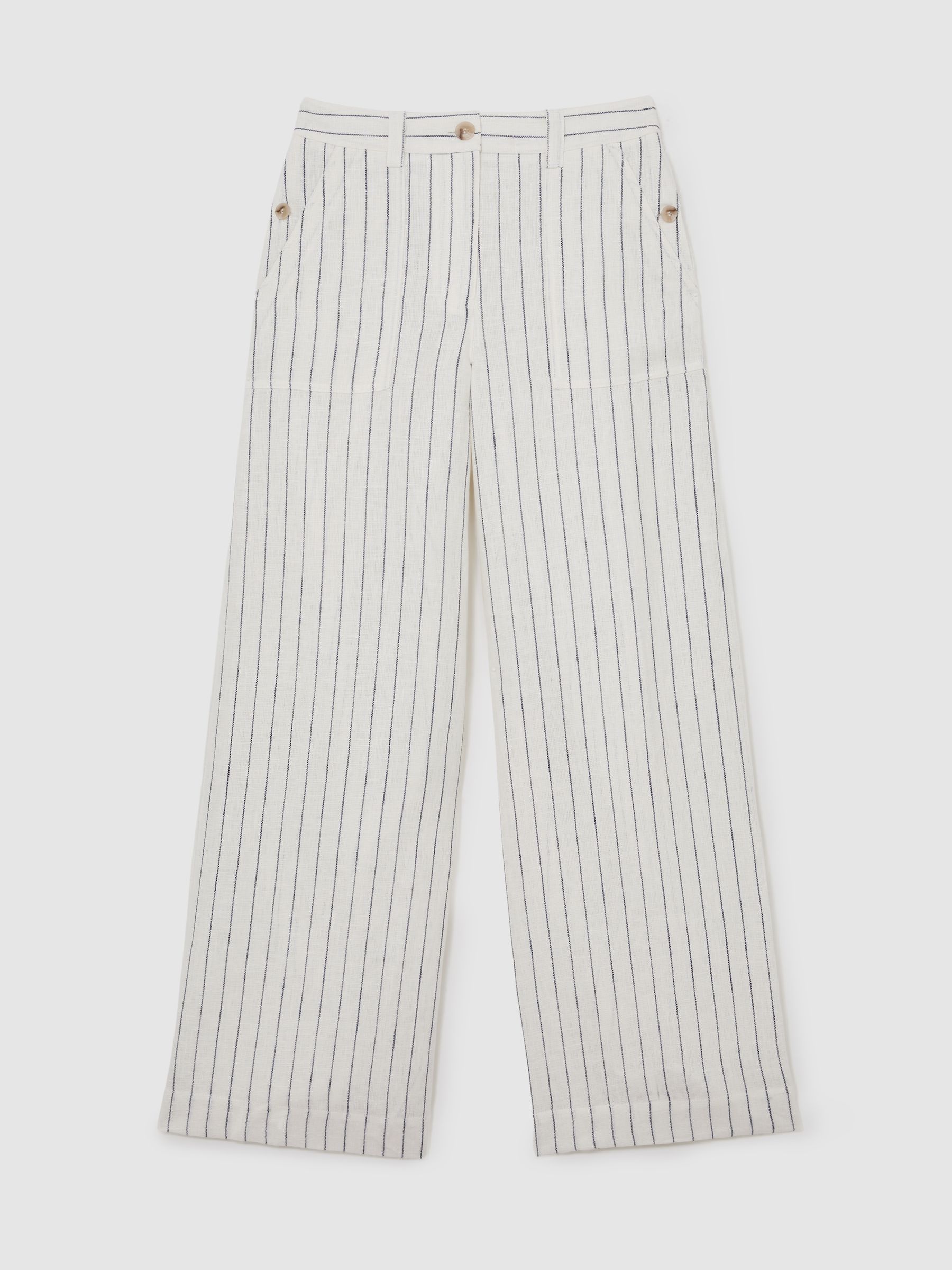 Petite Linen Wide-Leg Trousers in White/Navy - image 1
