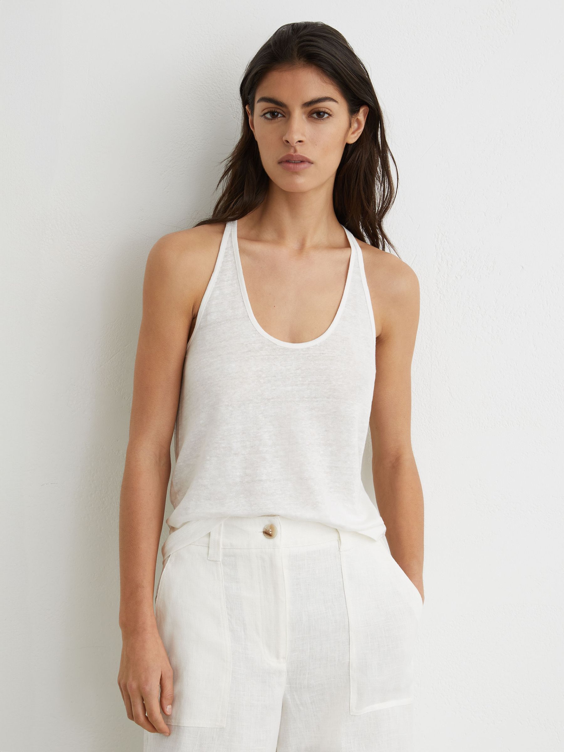 Linen Racer-Back Vest in White - image 2