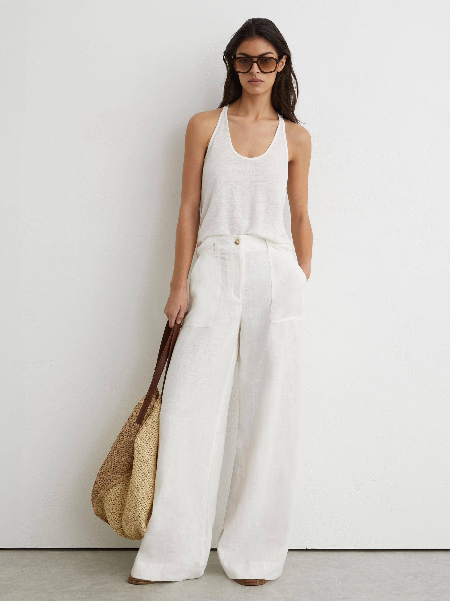 Linen Racer-Back Vest in White - image 4