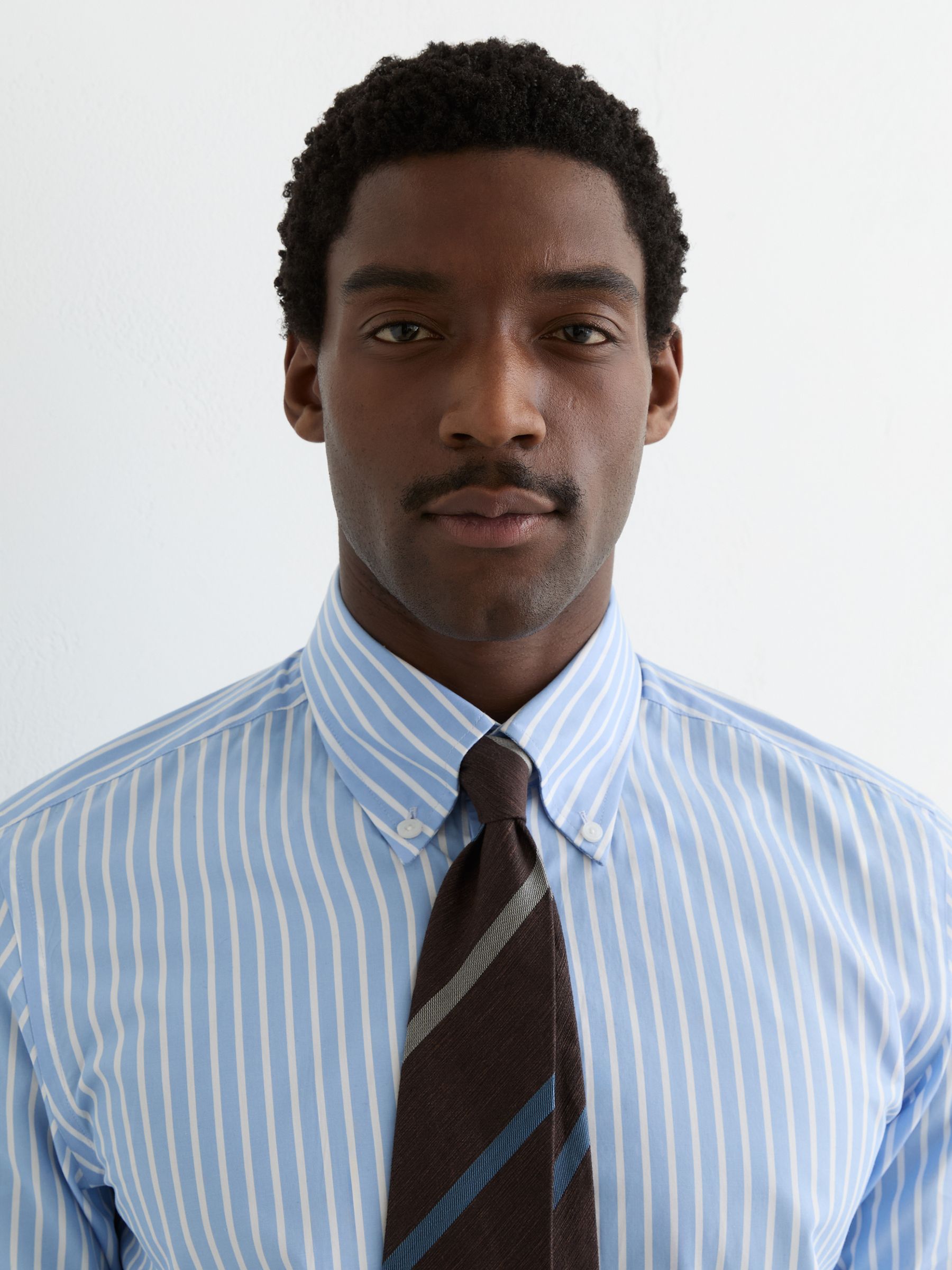 Cotton Stripe Button-Down Shirt Regular-Fit in Soft Blue - Image 1 of 7