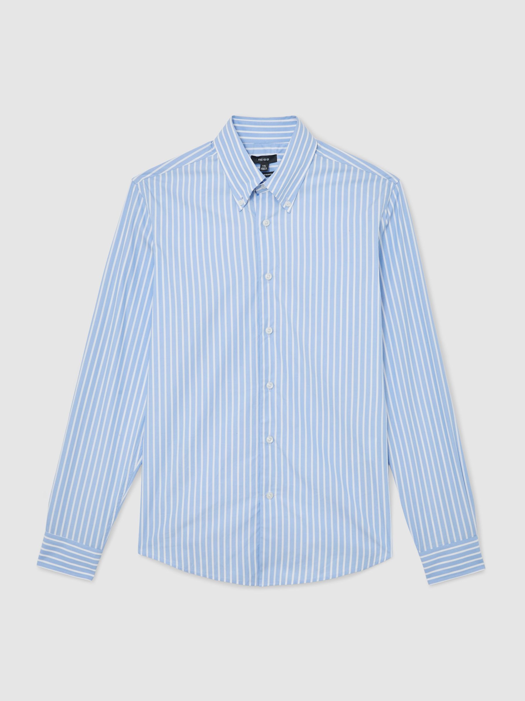 Cotton Stripe Button-Down Shirt Regular-Fit in Soft Blue - Image 2 of 7