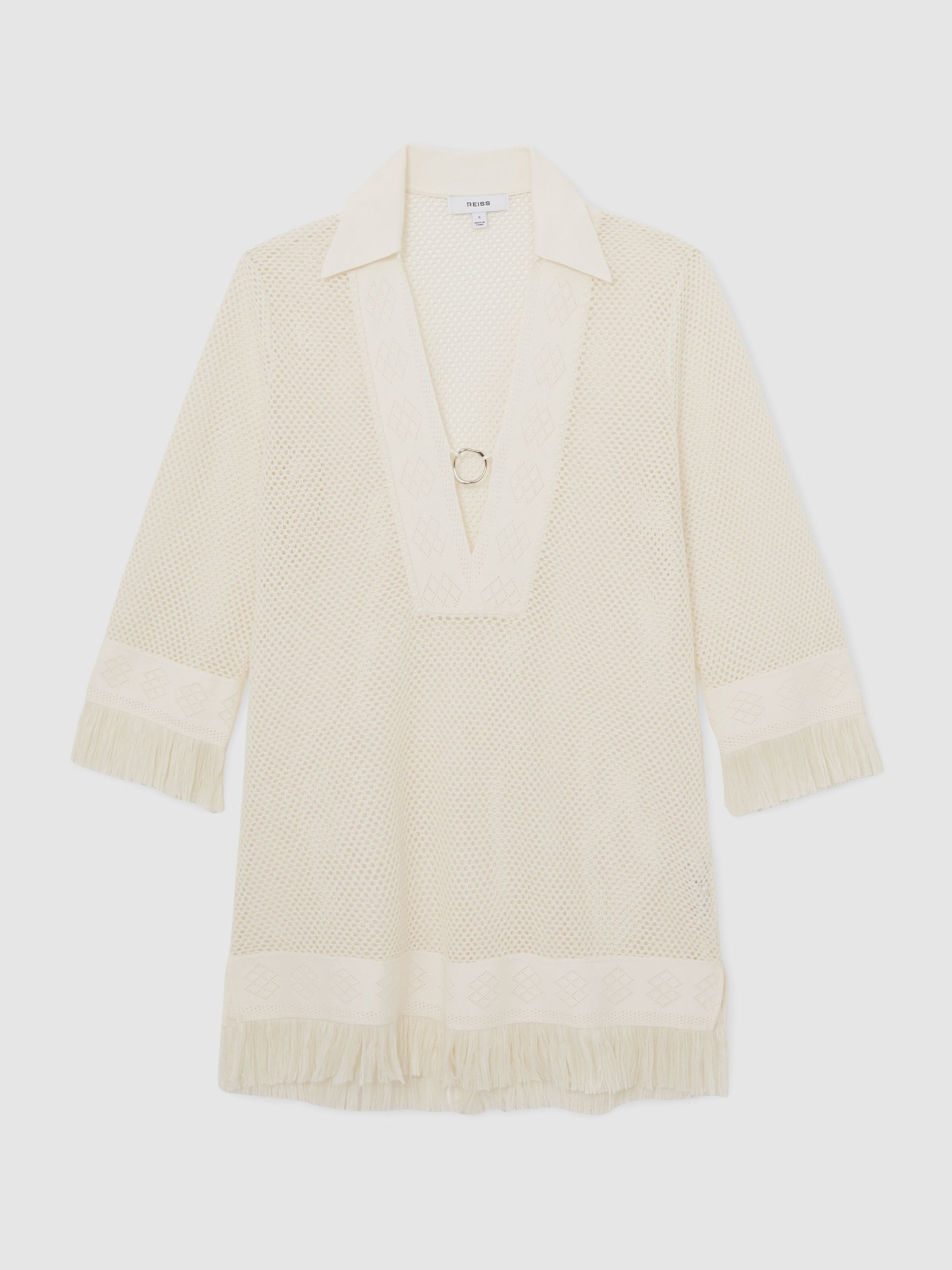 Crochet Fringe-Trim Beach Dress in Ivory - image 1