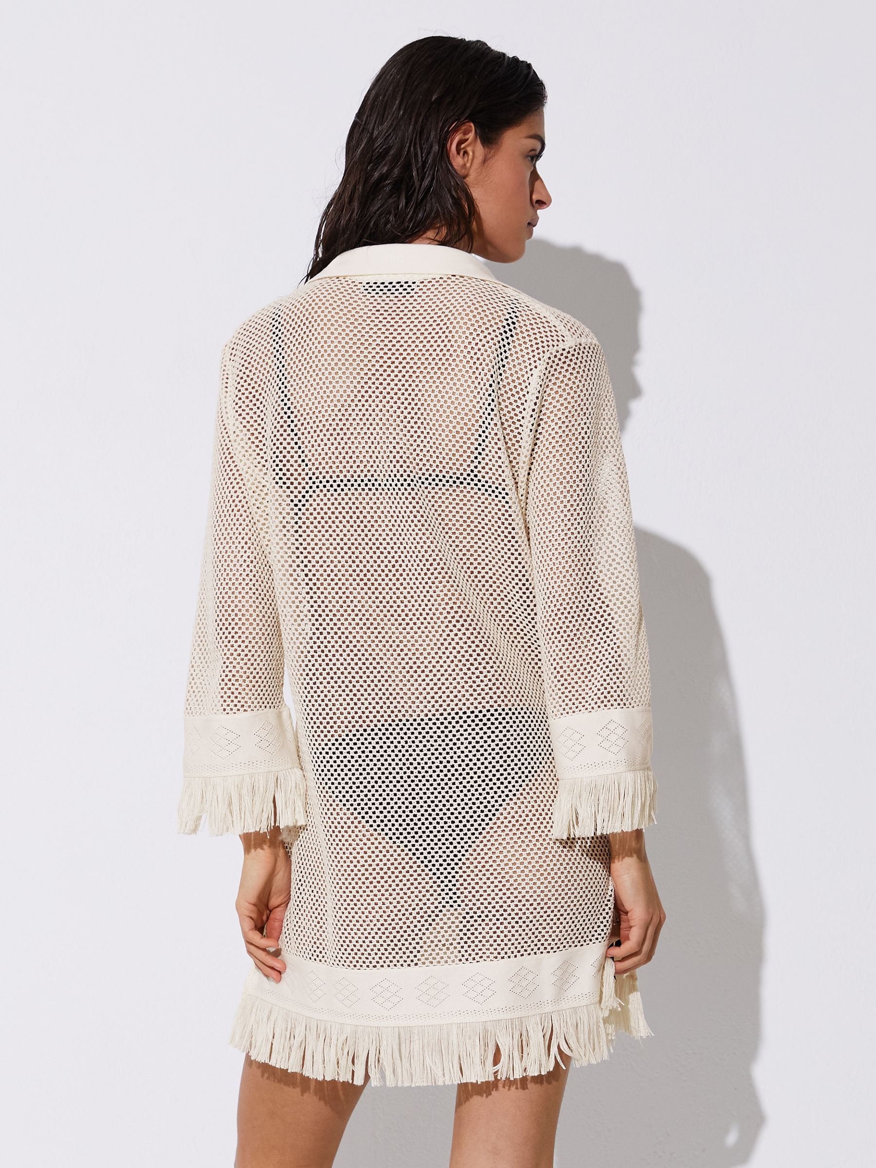 Crochet Fringe-Trim Beach Dress in Ivory - image 4
