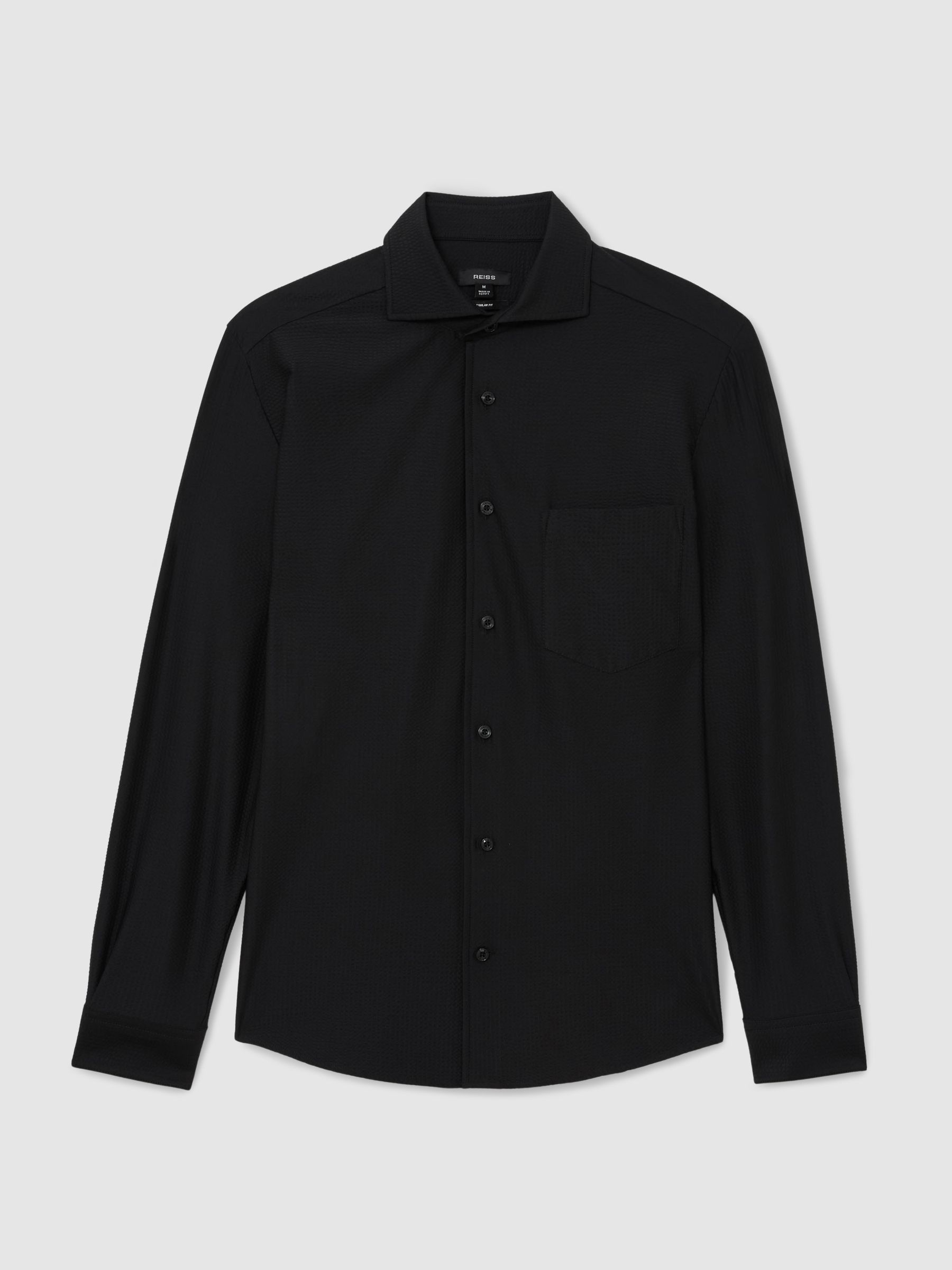 Seersucker Cutaway-Collar Regular-Fit Shirt in Black - Image 2 of 6