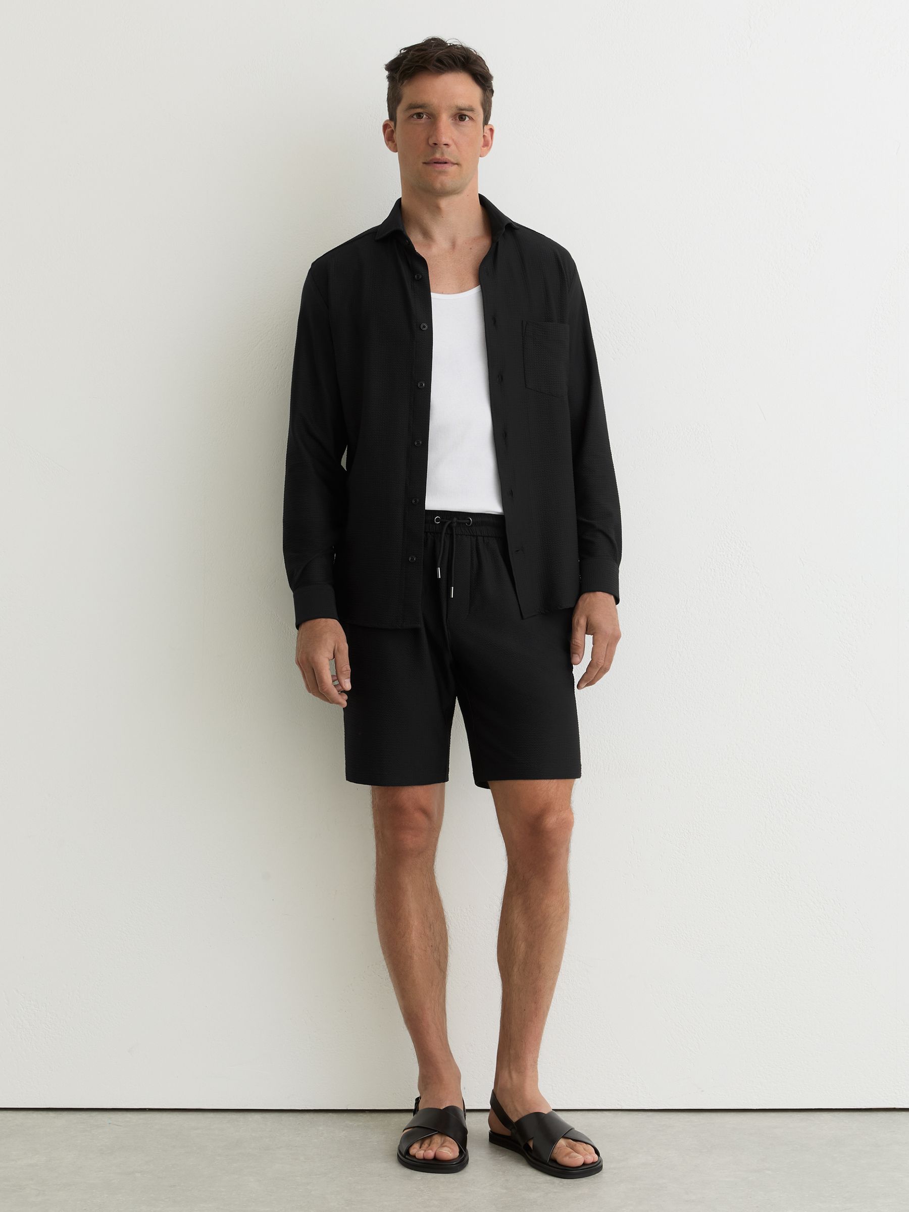 Seersucker Cutaway-Collar Regular-Fit Shirt in Black - Image 3 of 6