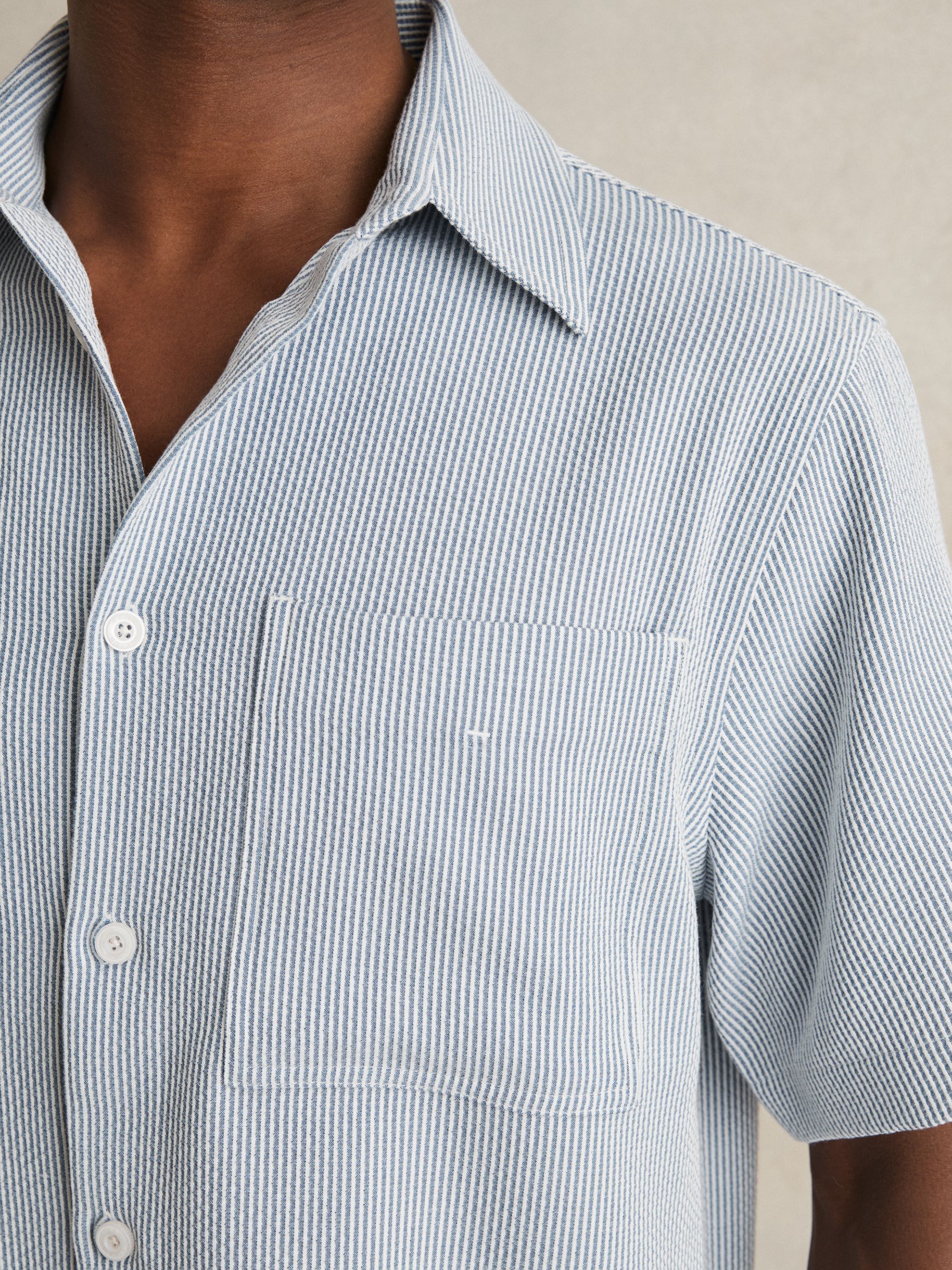 Seersucker Stripe Shirt in Soft Blue/White - Image 3 of 5