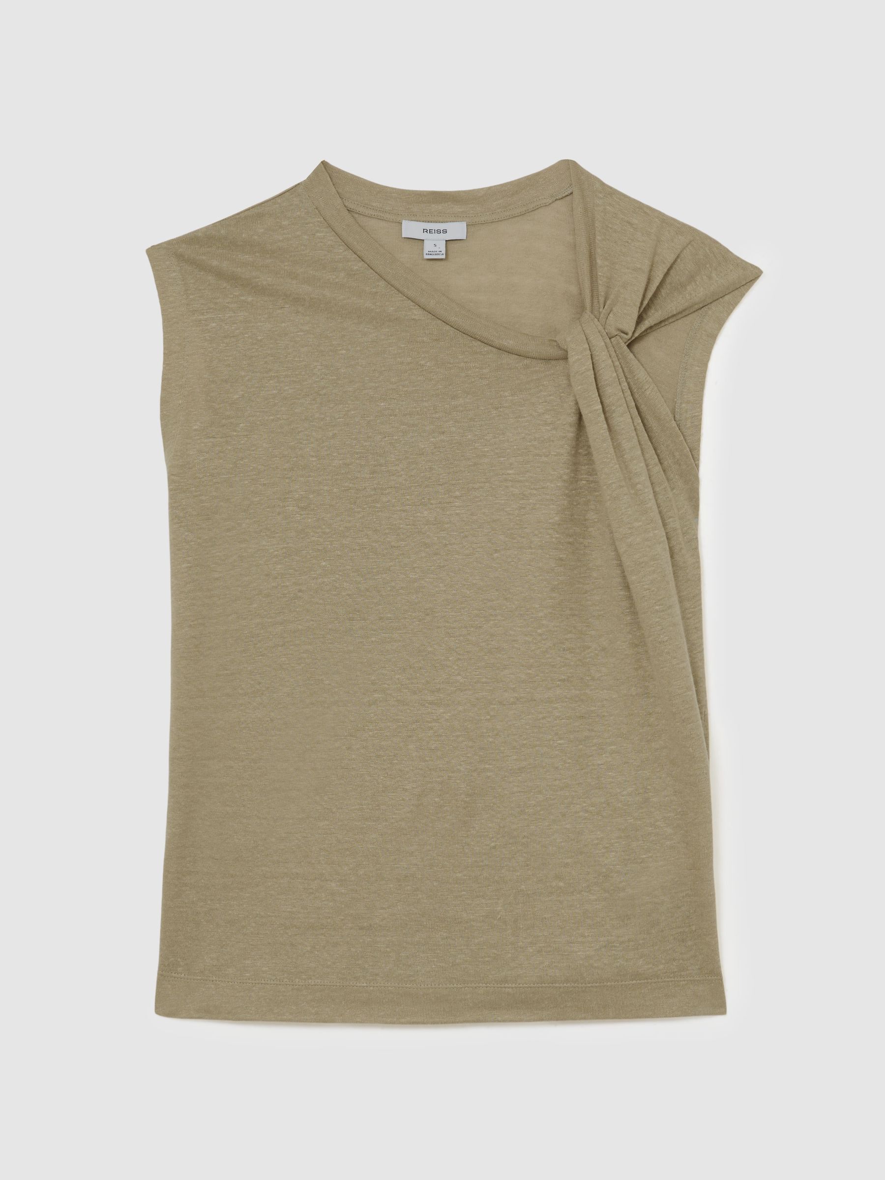 Linen Twist-Detail T-Shirt in Green - Image 2 of 6