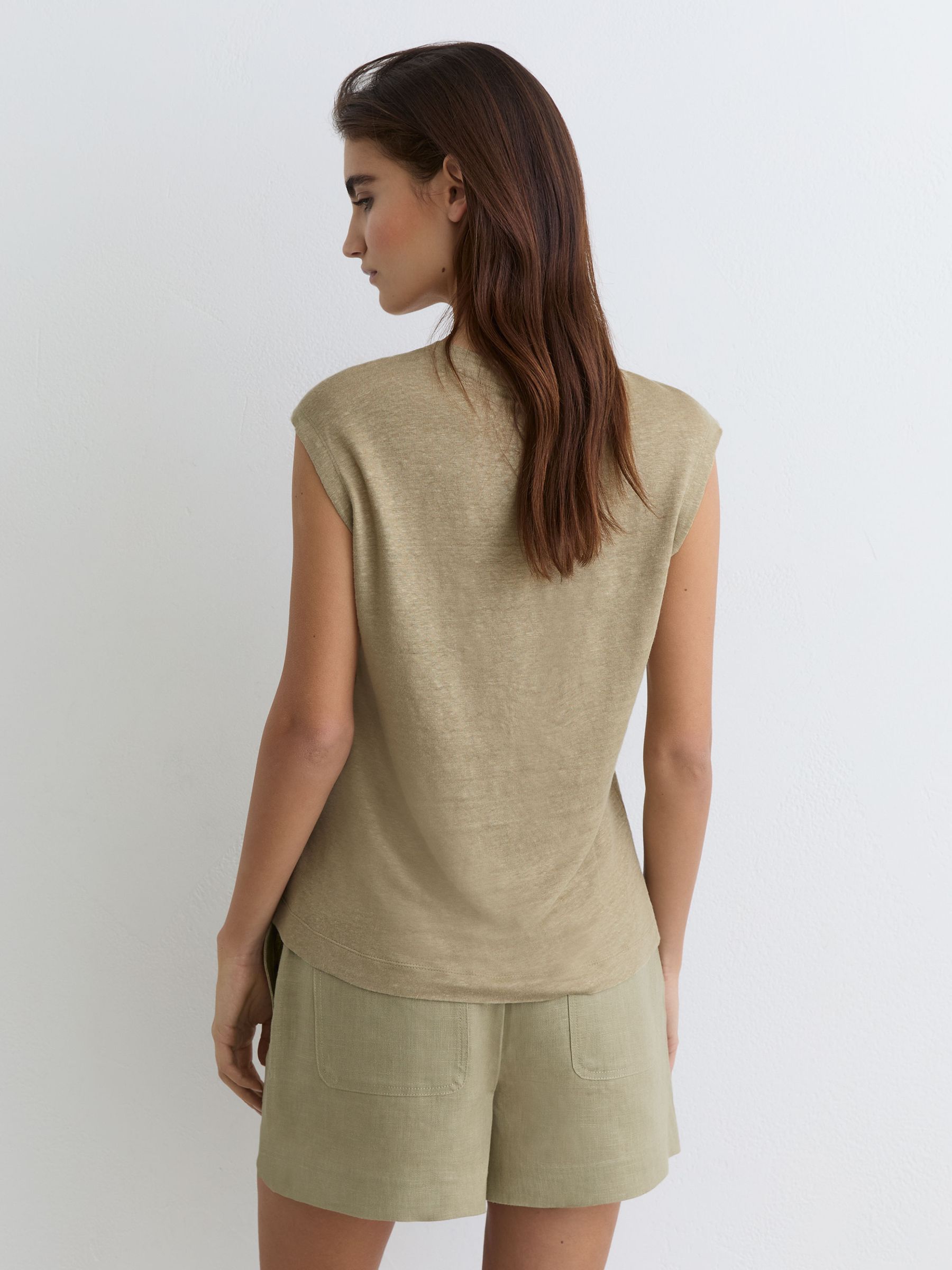 Linen Twist-Detail T-Shirt in Green - Image 5 of 6