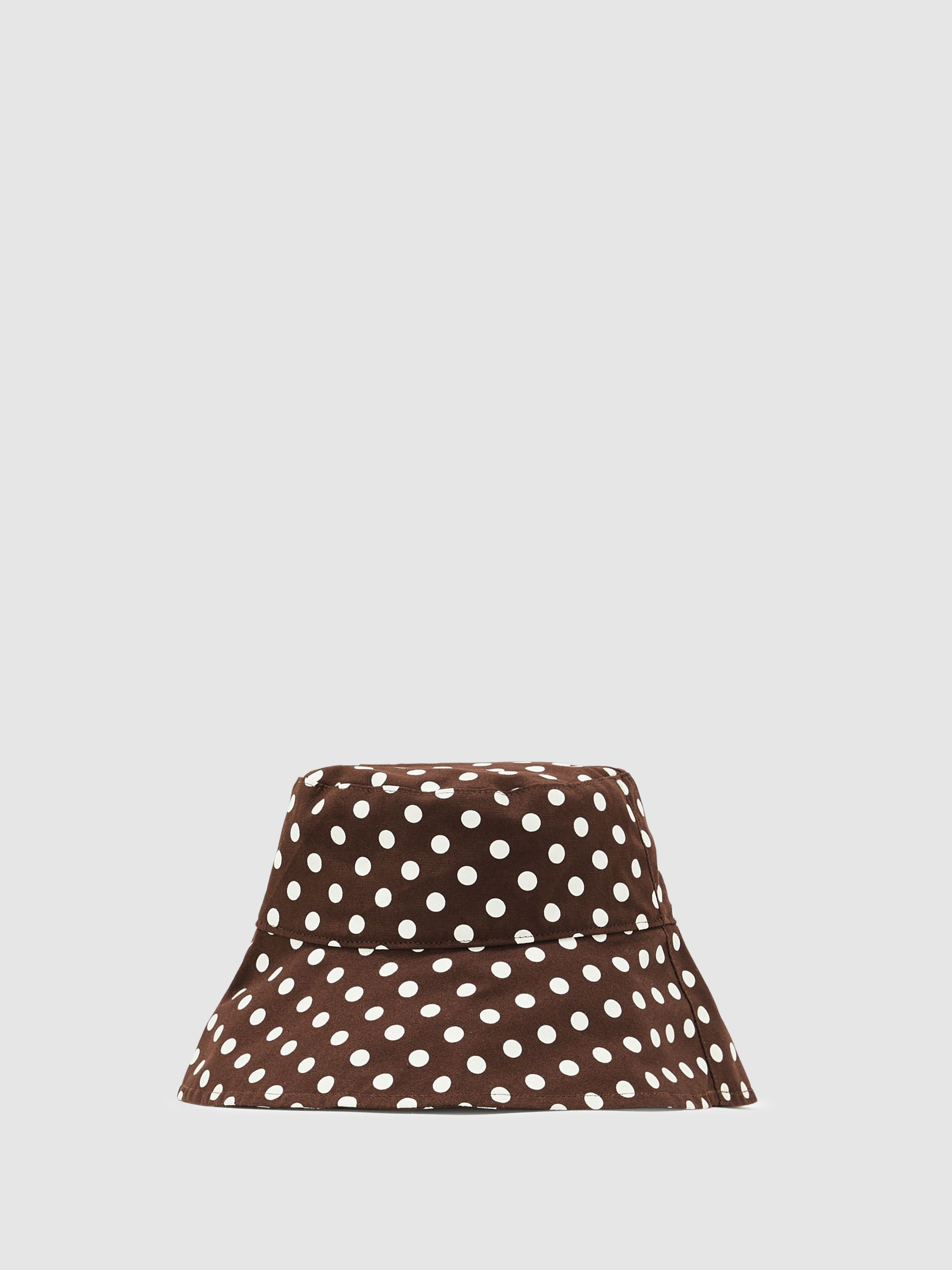 Cotton Polka-Dot Bucket Hat in Chocolate - image 1