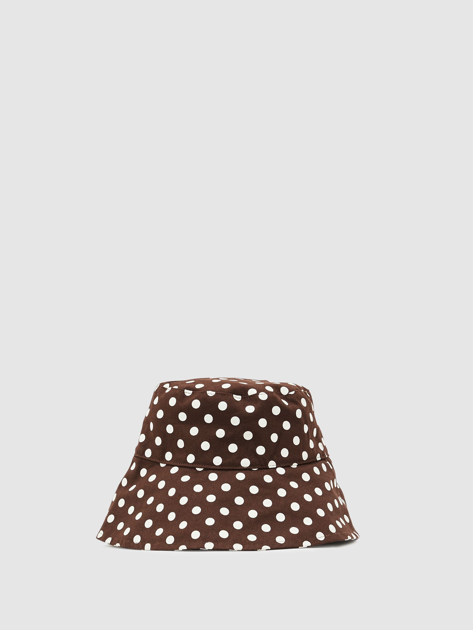 Cotton Polka-Dot Bucket Hat in Chocolate - Image 2 of 3