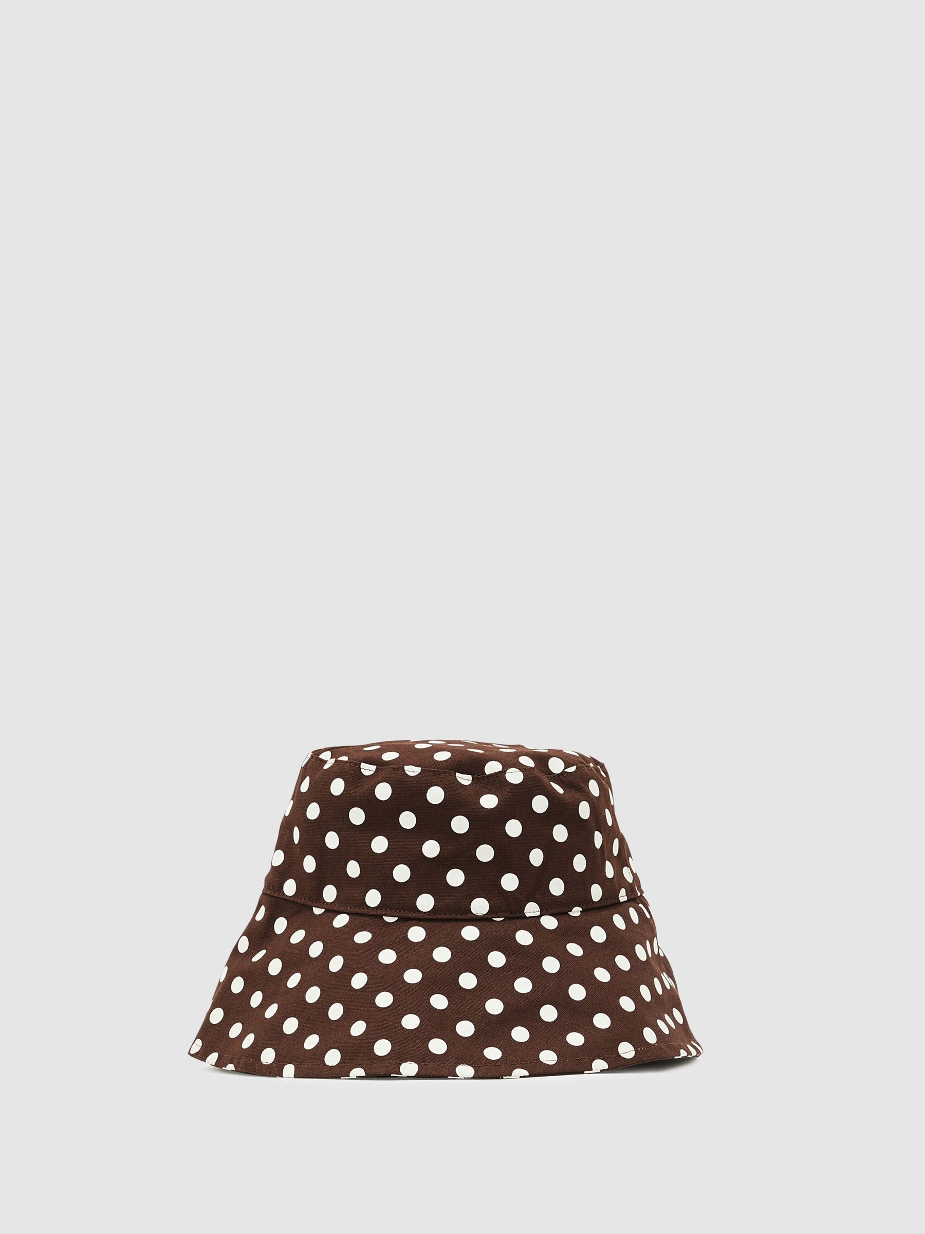 Cotton Polka-Dot Bucket Hat in Chocolate - Image 5 of 6