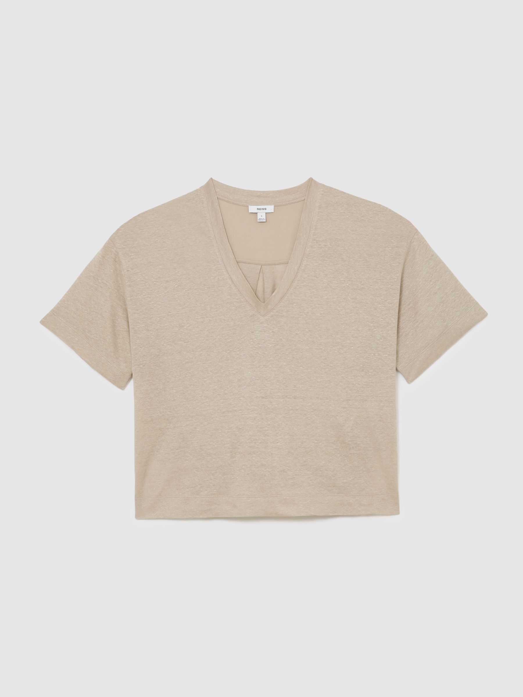 Linen V-Neck T-Shirt in Stone Neutral - Image 2 of 6