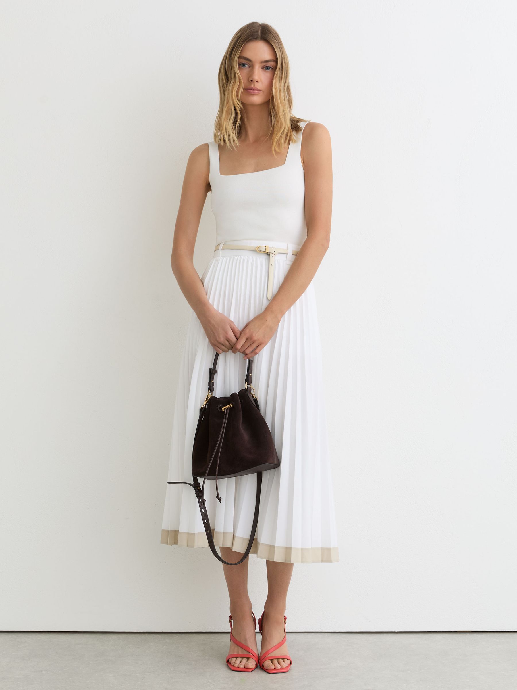 Square-Neck Compact-Knit Vest in White - Image 3 of 6