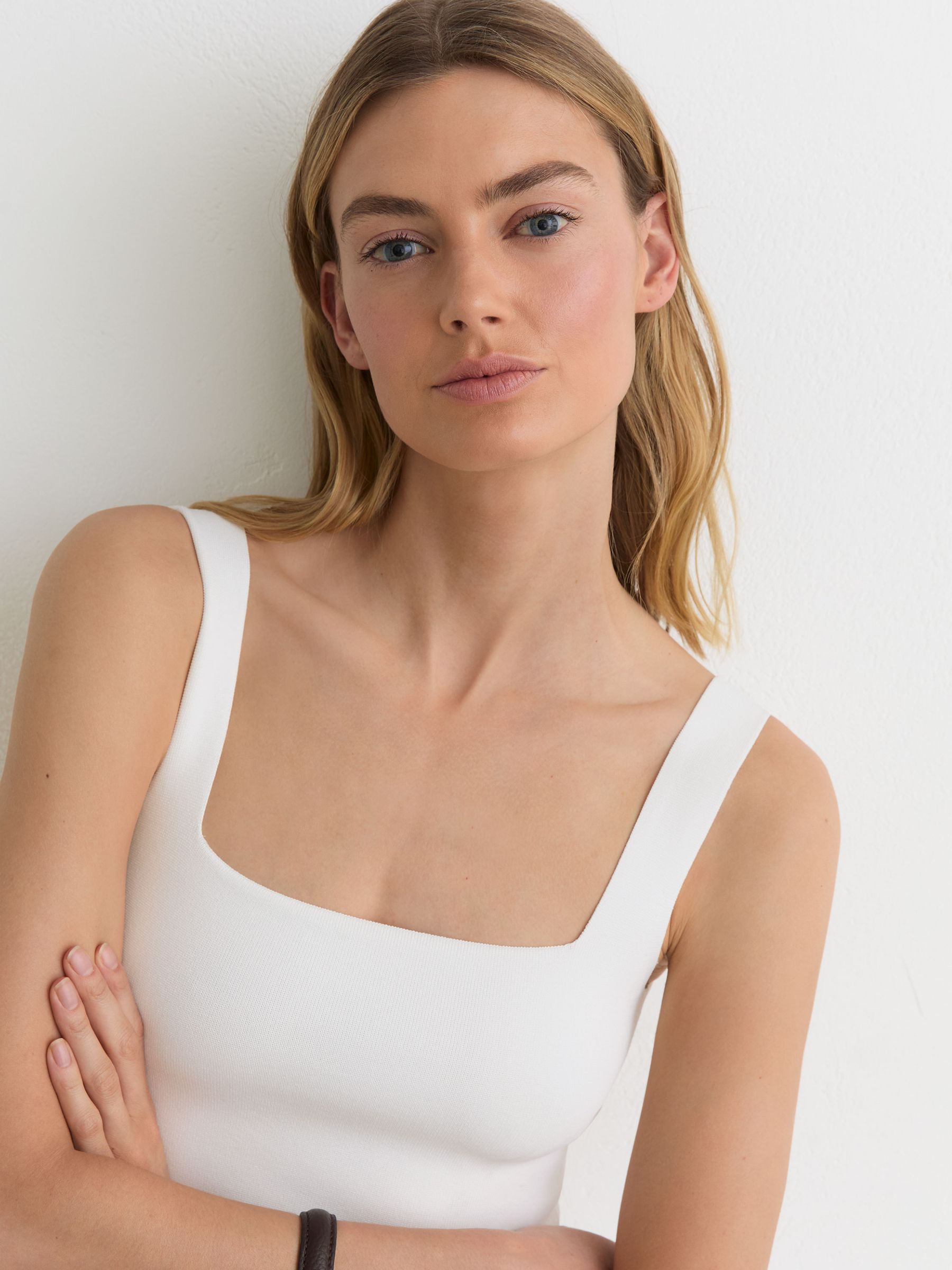 Square-Neck Compact-Knit Vest in White - Image 4 of 6