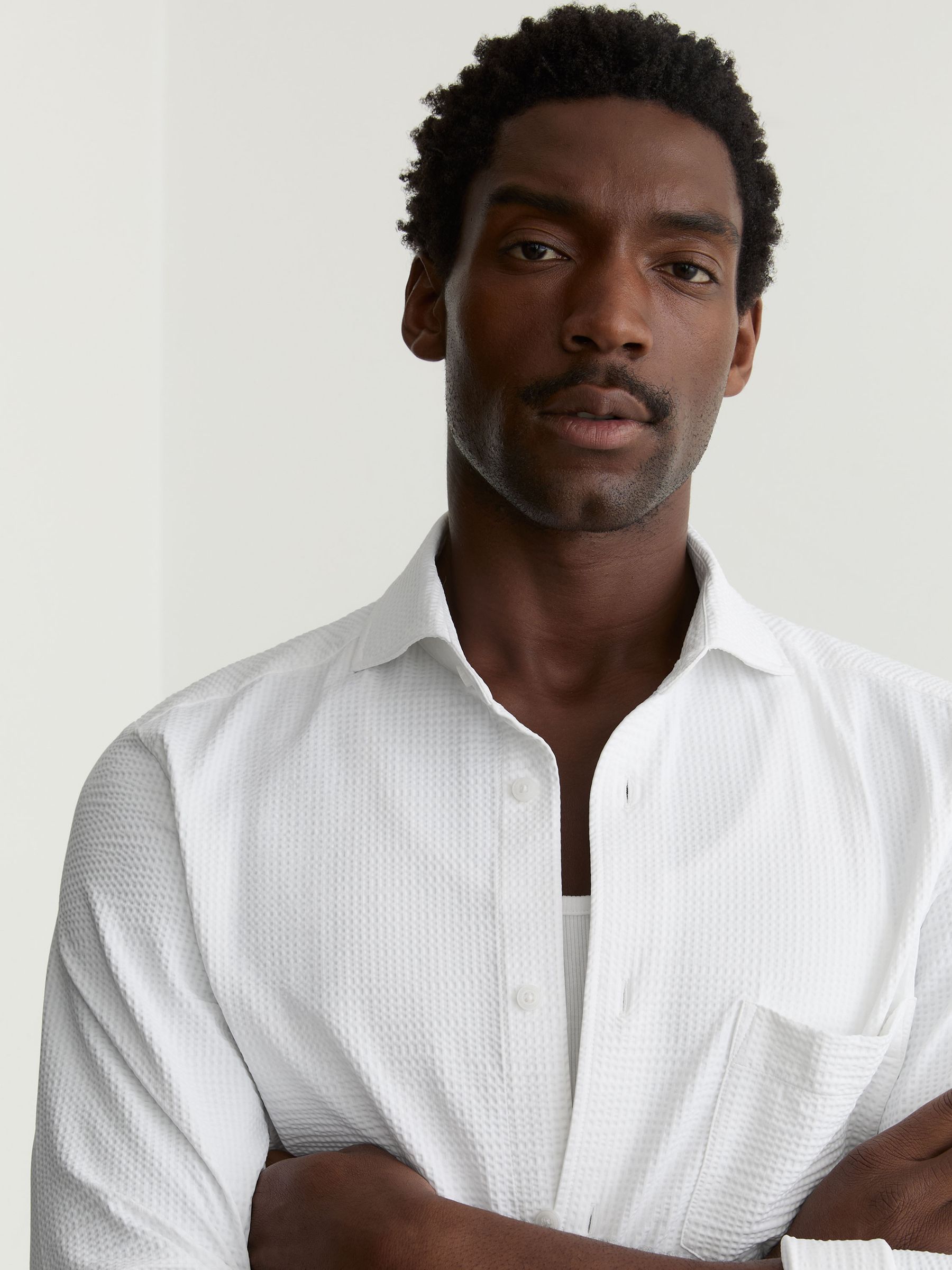 Seersucker Cutaway-Collar Regular-Fit Shirt in White - Image 1 of 6