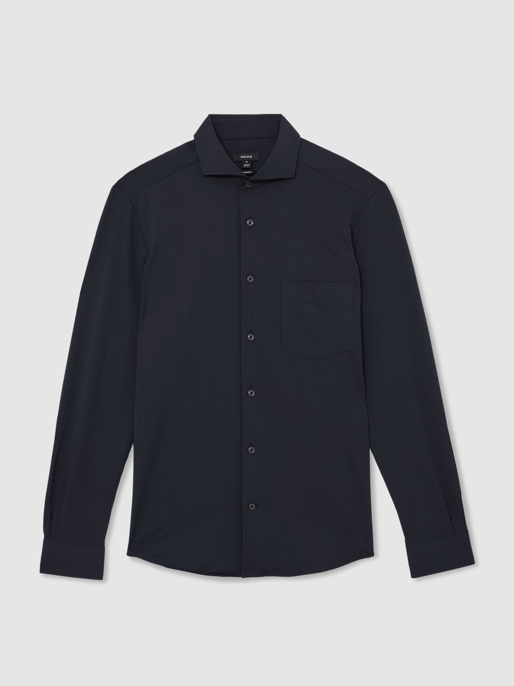 Seersucker Cutaway-Collar Regular-Fit Shirt in Navy - Image 2 of 6