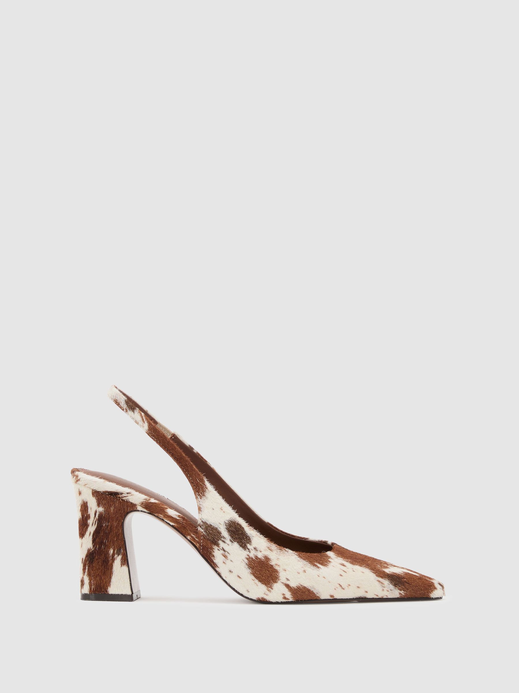Leather Cow-Print Slingback Court Shoes in Brown - Image 1 of 4