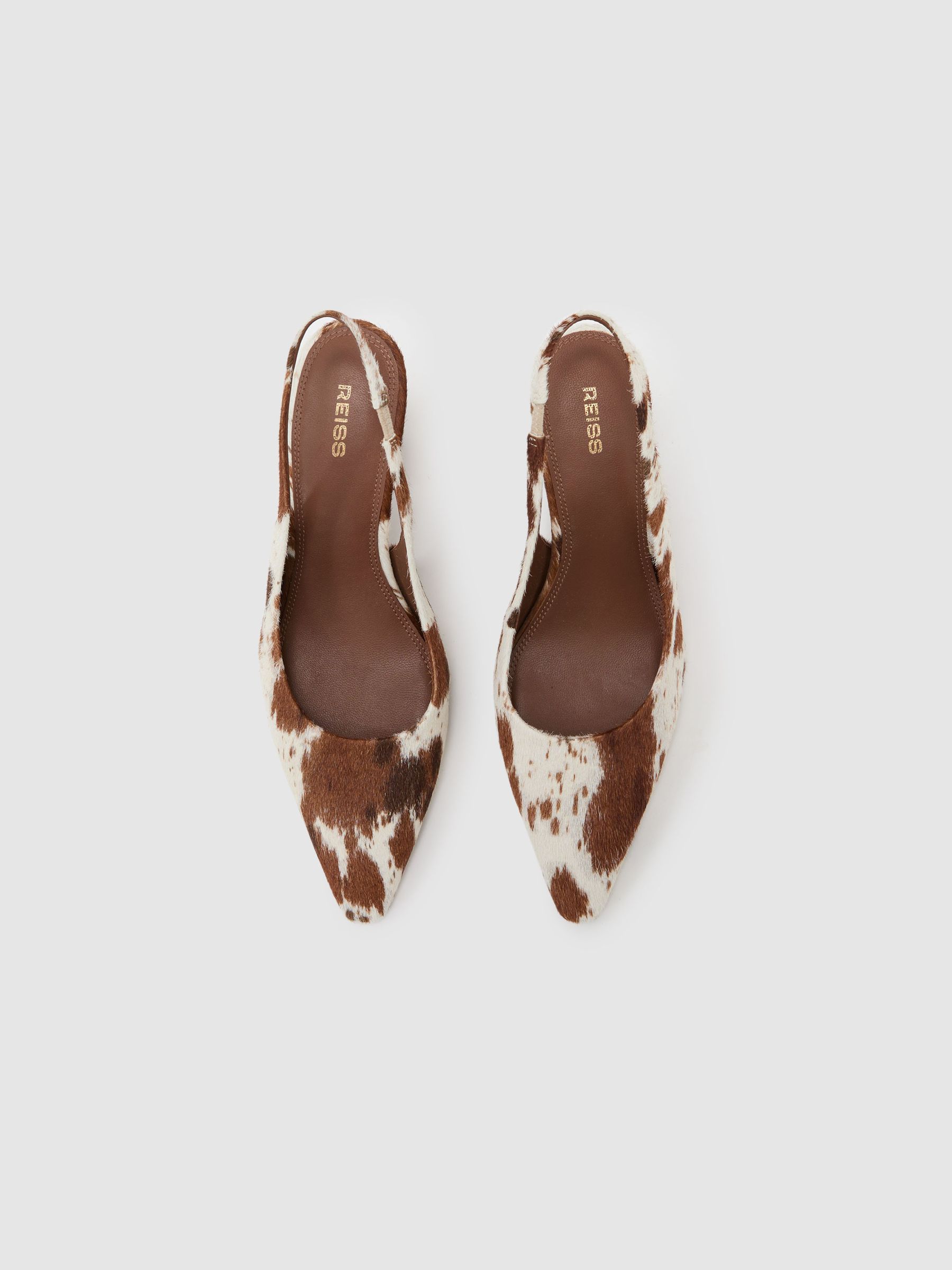 Leather Cow-Print Slingback Court Shoes in Brown - Image 2 of 4 Leather Cow-Print Slingback Court Shoes in Brown - Image 2 of 4