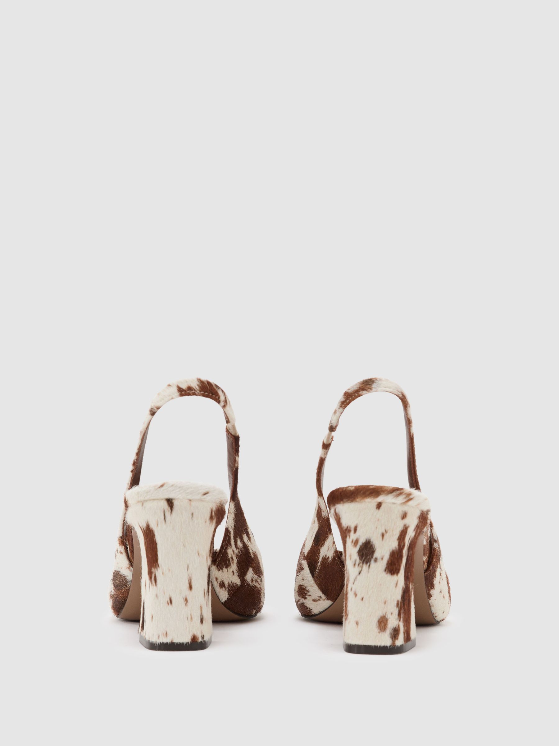 Leather Cow-Print Slingback Court Shoes in Brown - Image 3 of 4