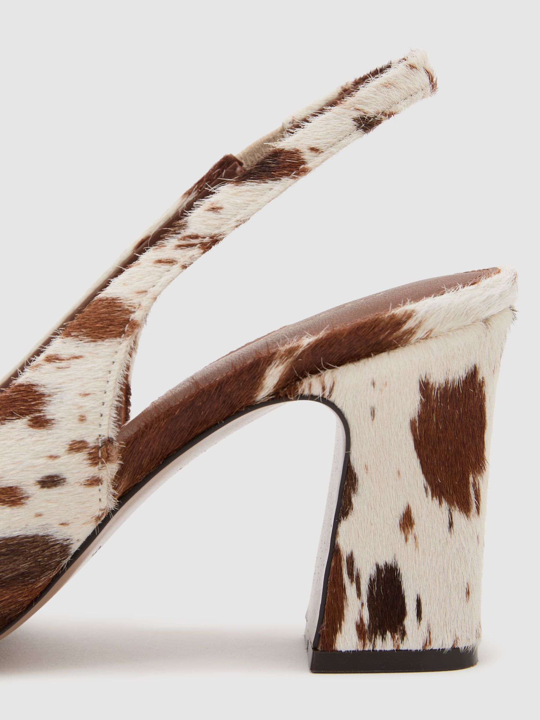 Leather Cow-Print Slingback Court Shoes in Brown - Image 4 of 4