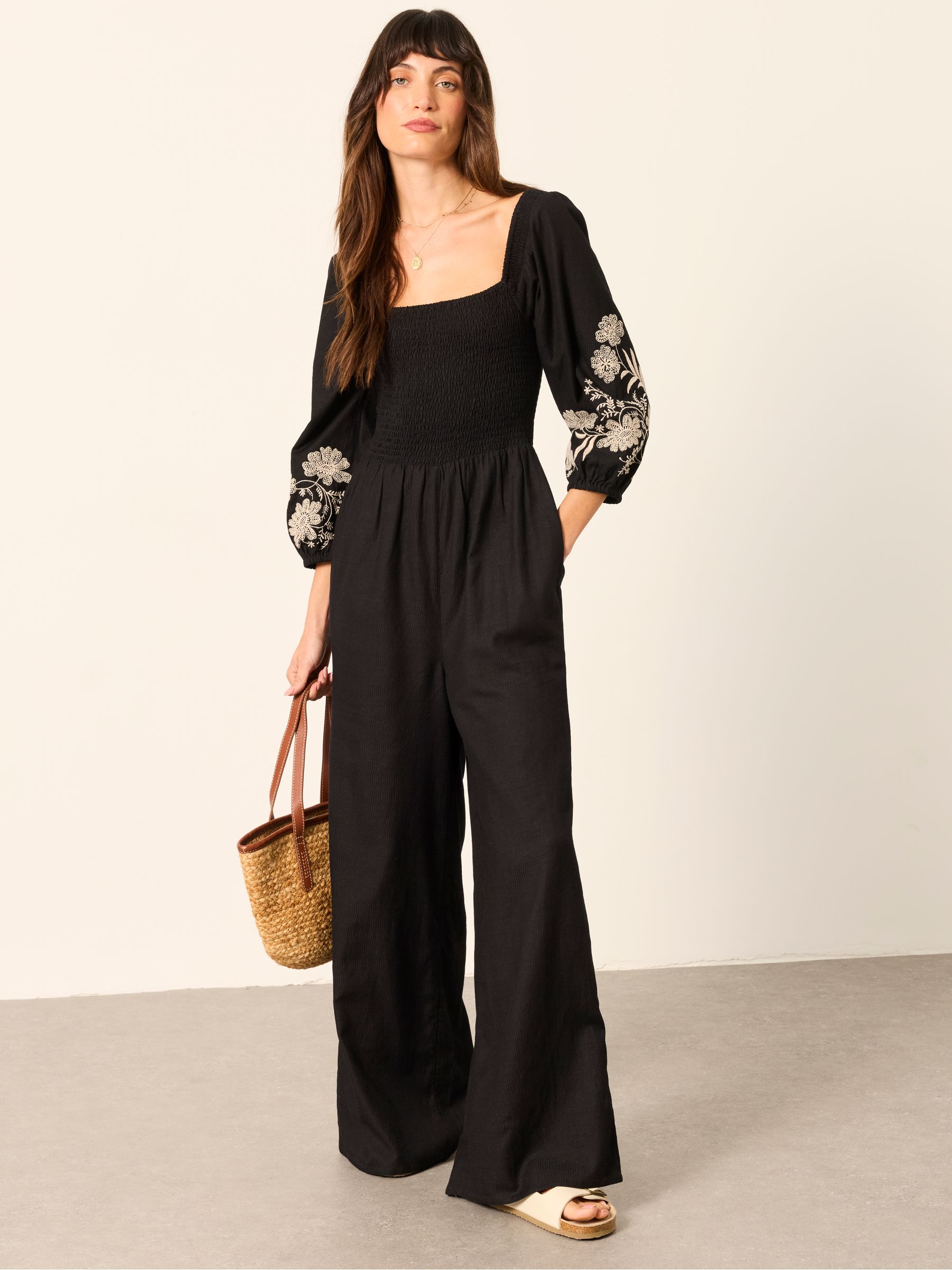 Adele Black Petite Embroidered Jumpsuit - Image 1 of 7