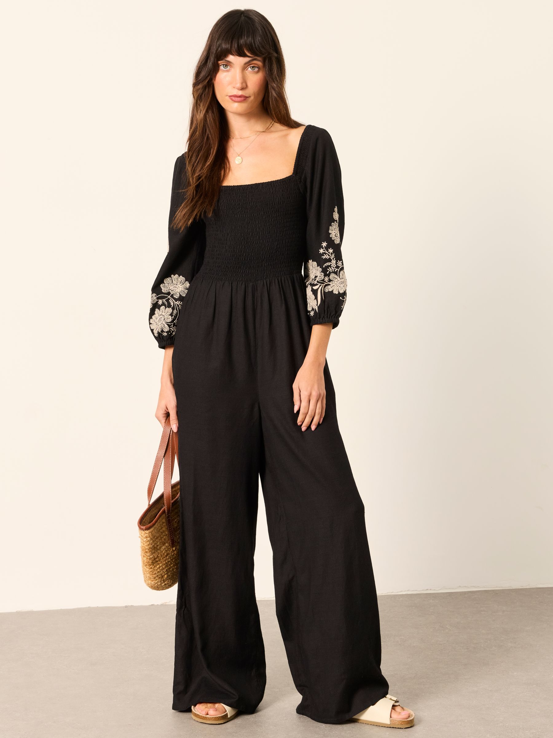 Adele Black Petite Embroidered Jumpsuit - Image 3 of 7