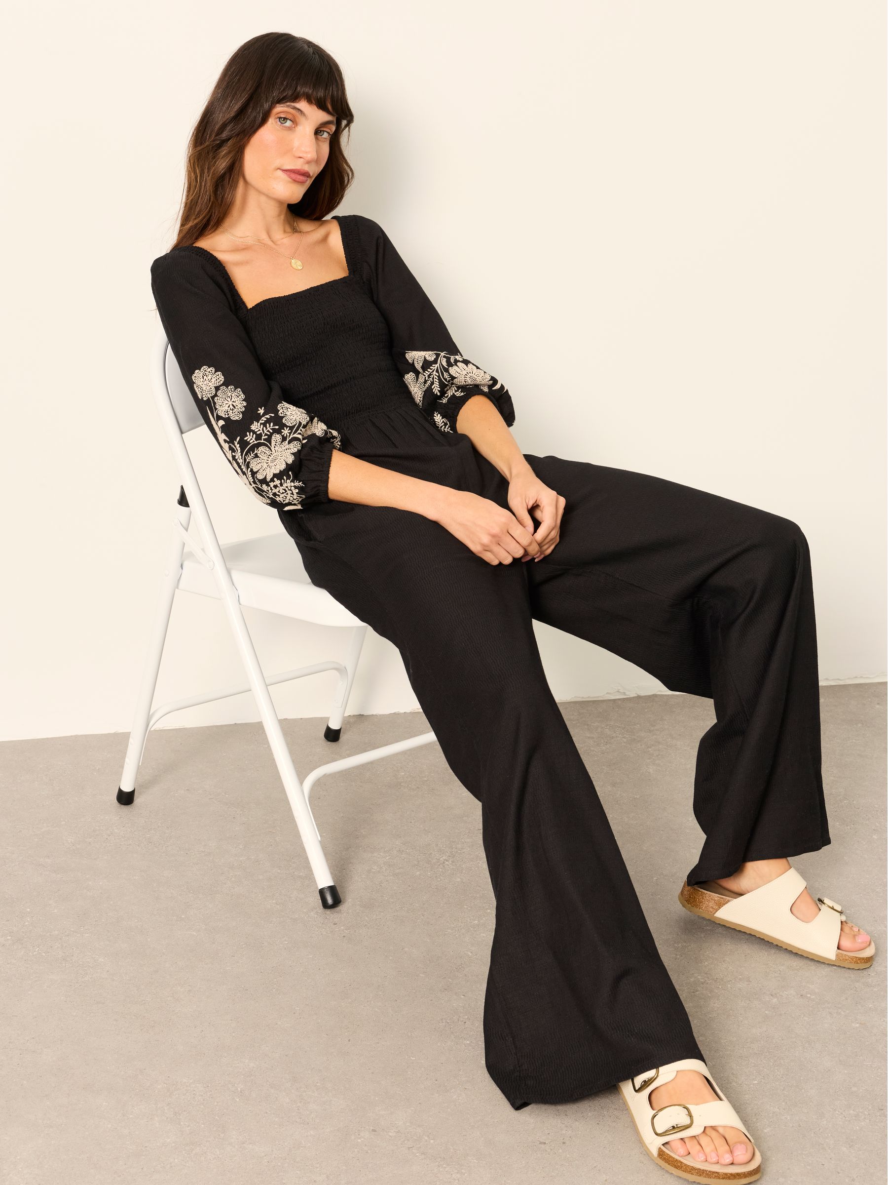 Adele Black Petite Embroidered Jumpsuit - Image 5 of 7