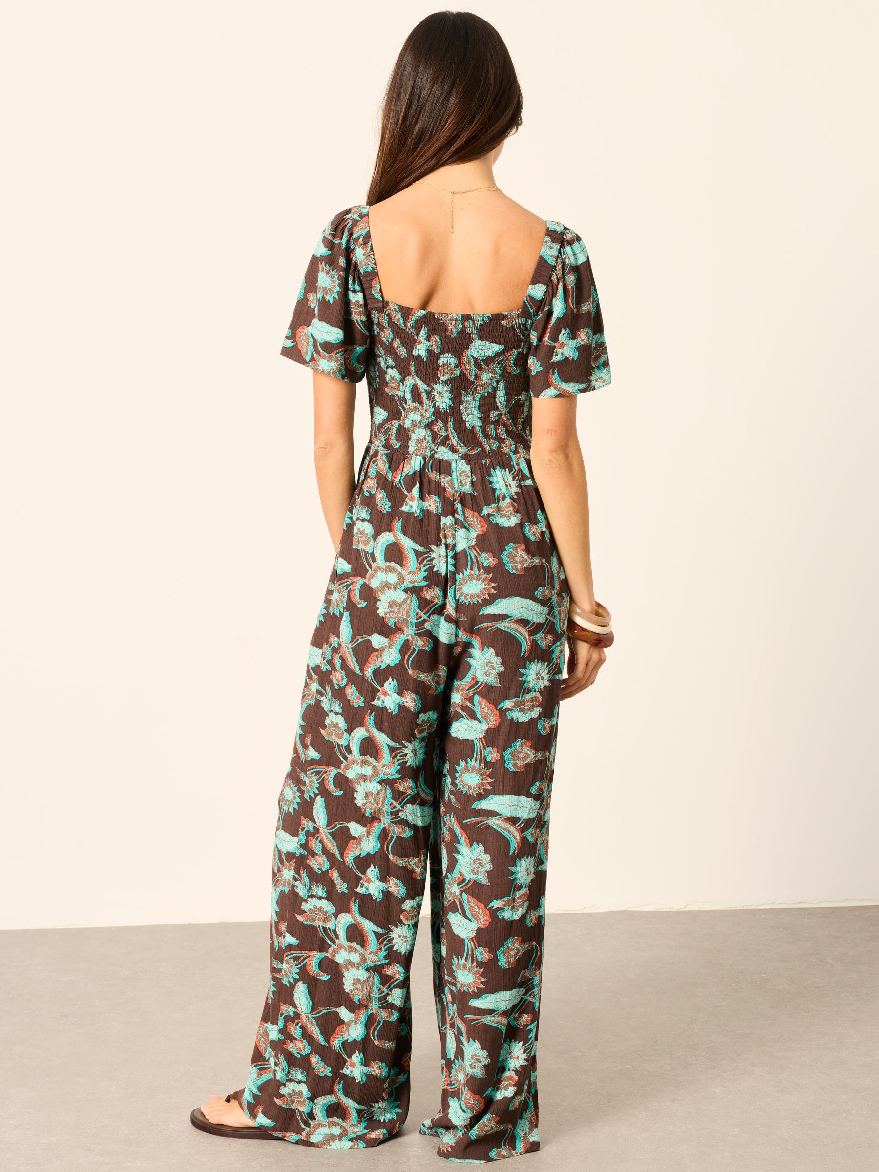 Gabby Chocolate Brown Batik Petite Jumpsuit - Image 2 of 6