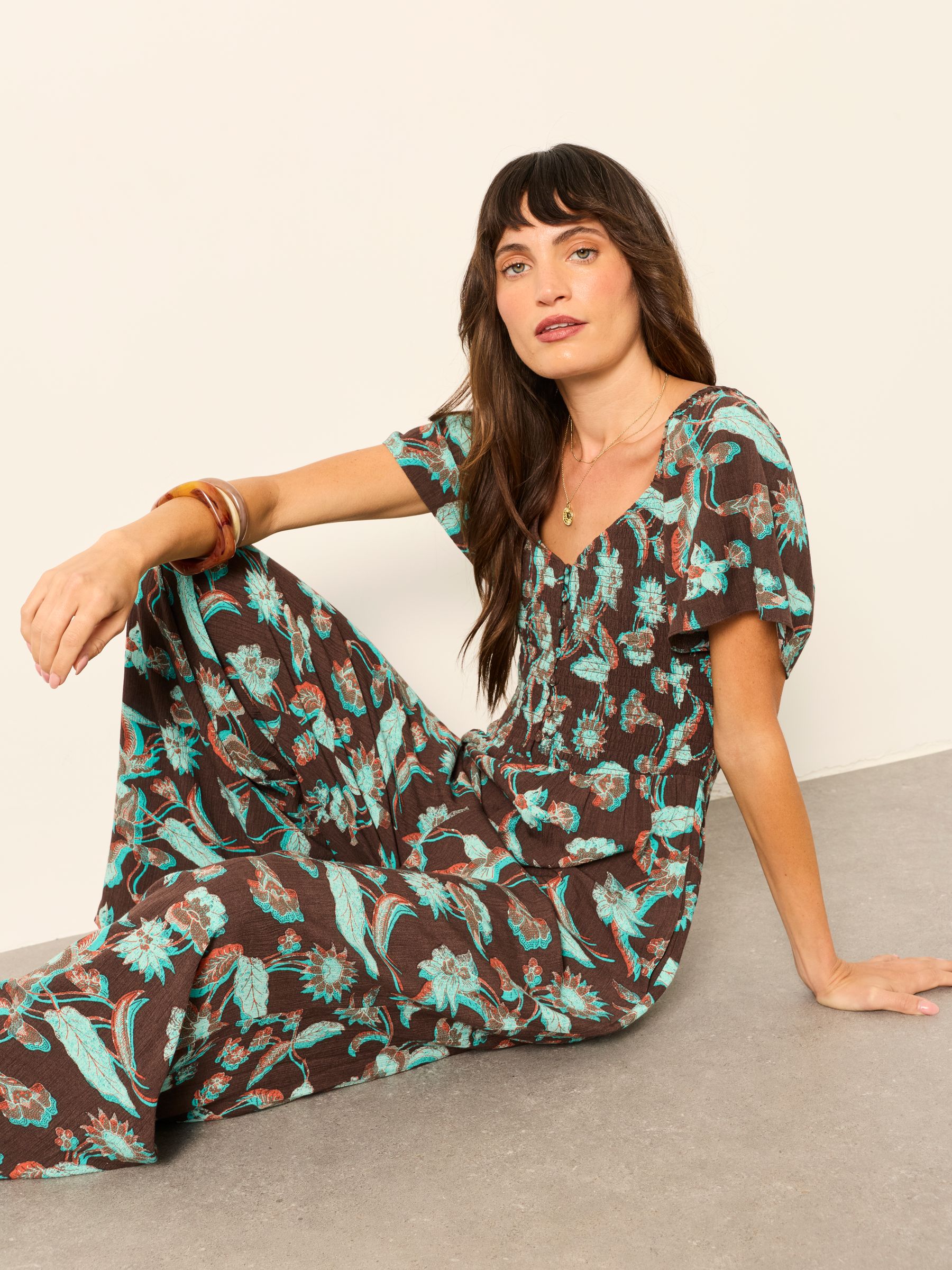 Gabby Chocolate Brown Batik Petite Jumpsuit - Image 5 of 6