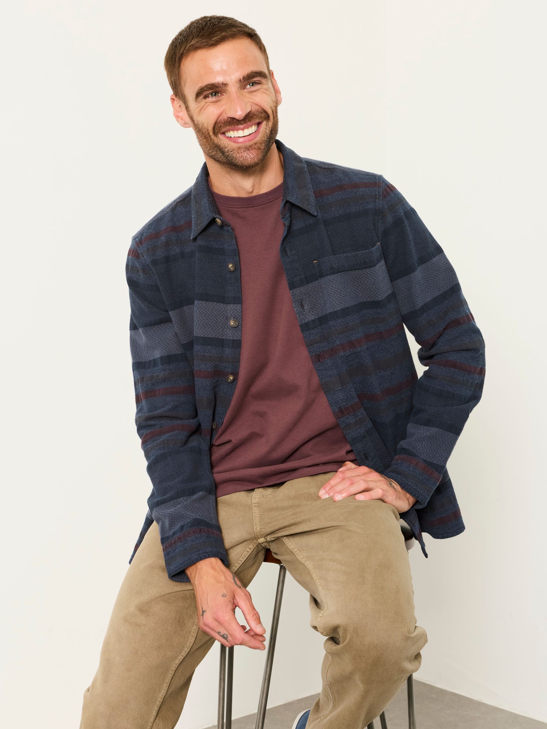 Grey Long Sleeve Wye Horizontal Stripe Shirt - Image 5 of 6