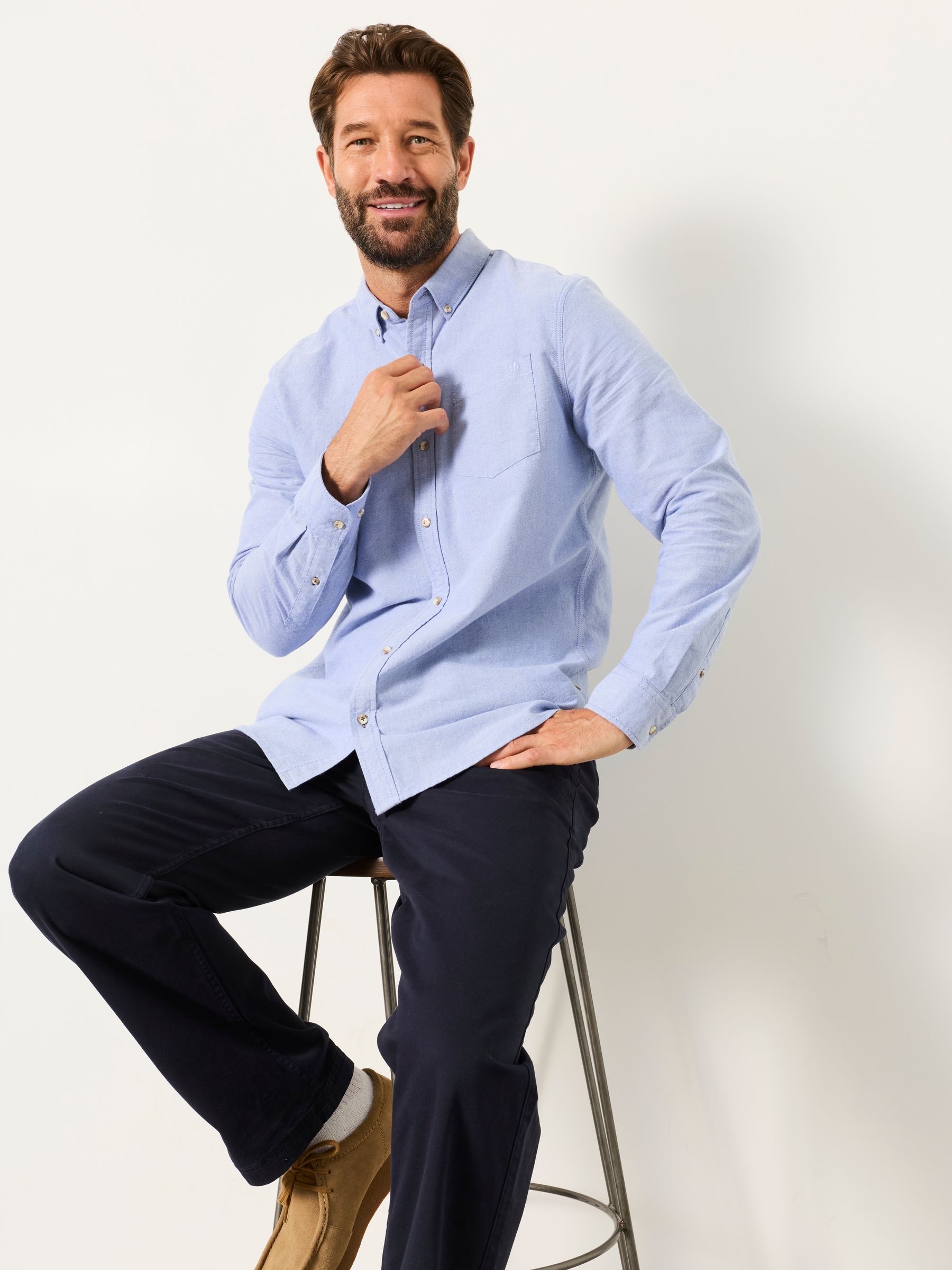 Haddon Blue Long Sleeve Brushed Oxford Shirt - Image 5 of 6