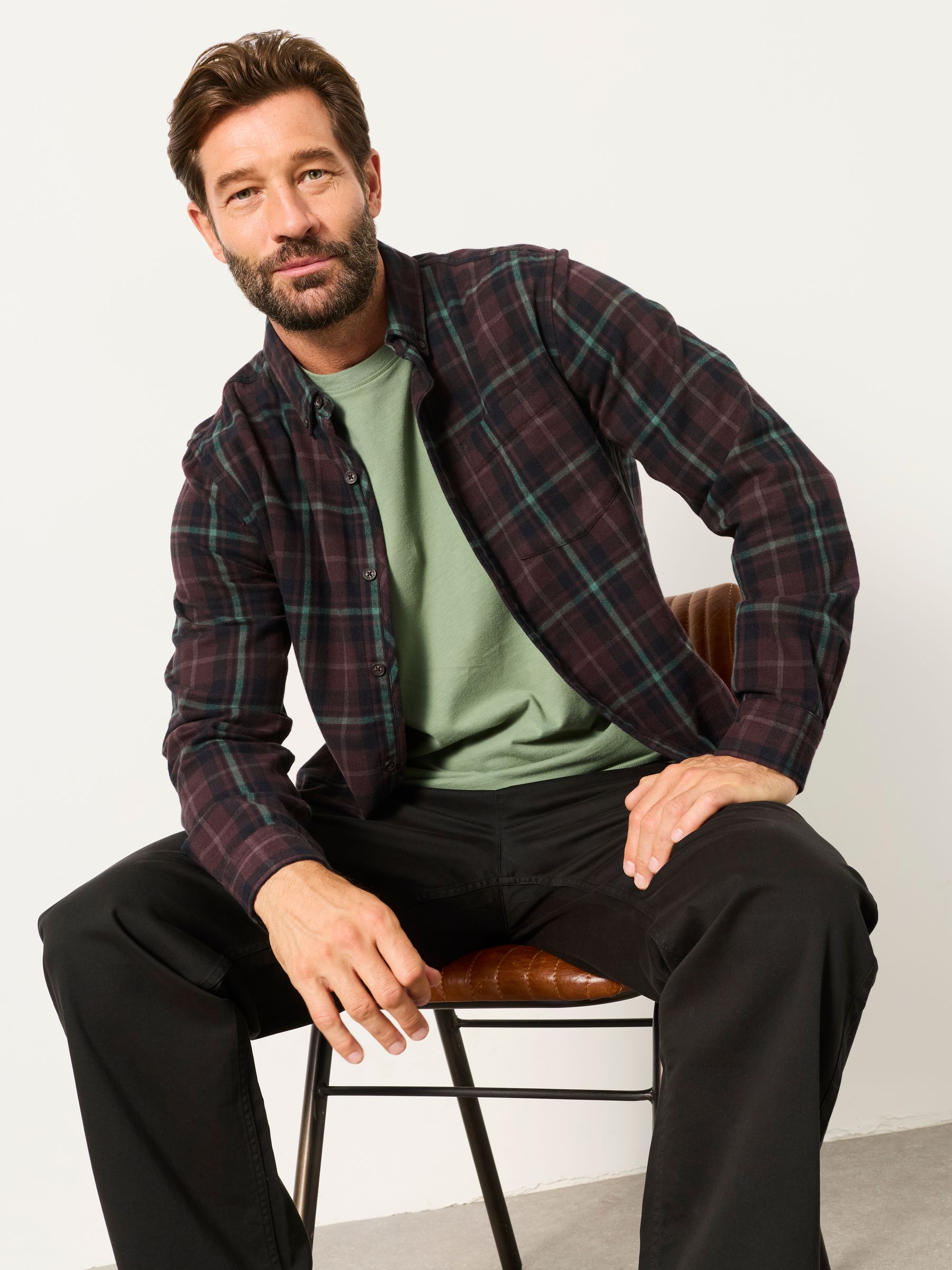 Pagham Dark Purple Long Sleeve Check Shirt - Image 5 of 6