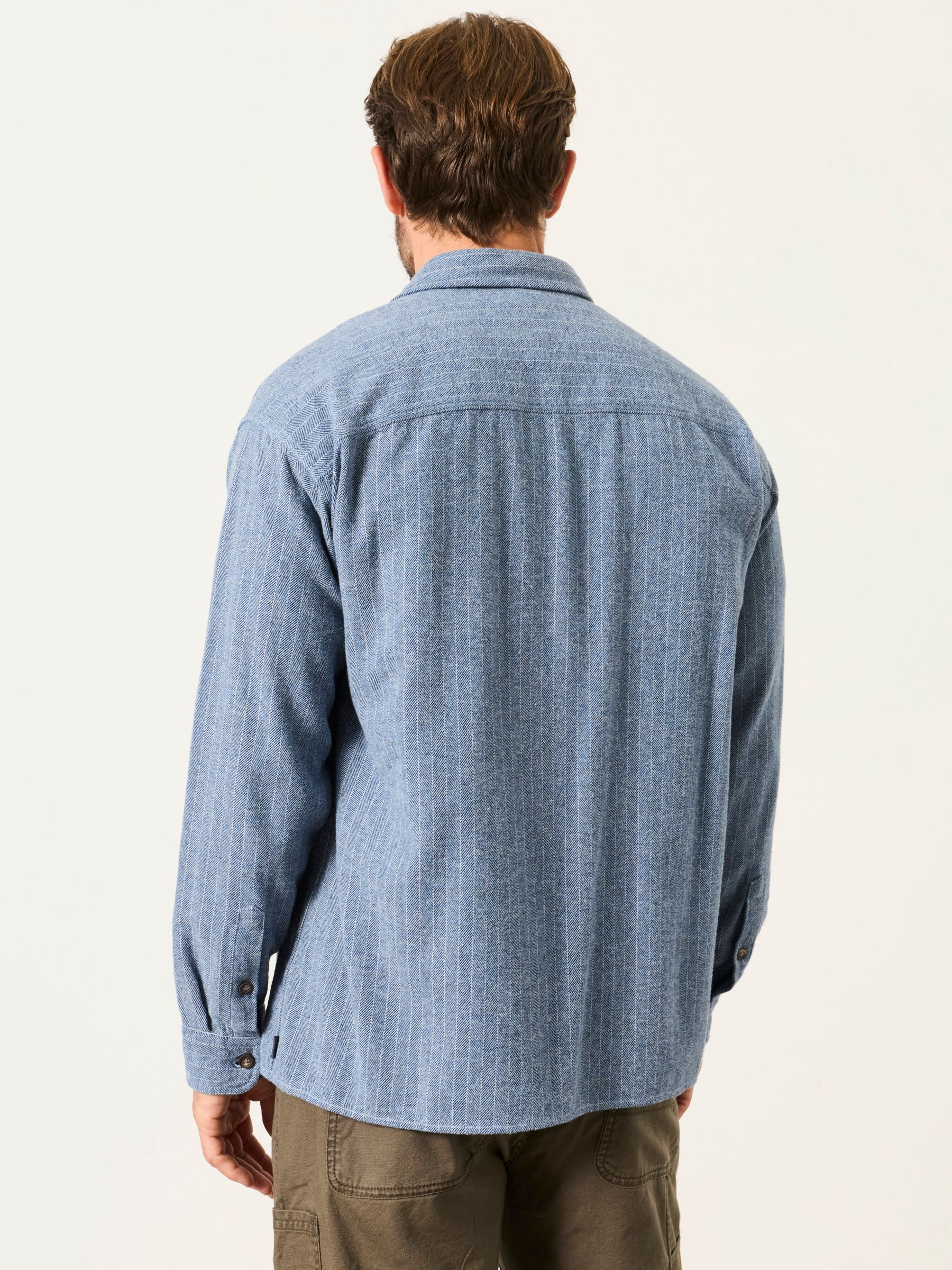 Long Sleeve Relaxed Fit Herringbone Stripe Brushed Shirt in Light Blue - Image 2 of 6