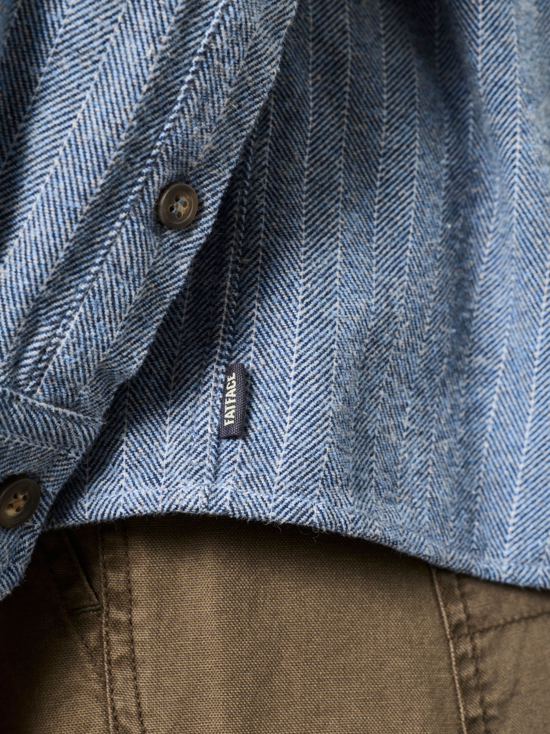 Long Sleeve Relaxed Fit Herringbone Stripe Brushed Shirt in Light Blue - Image 3 of 6