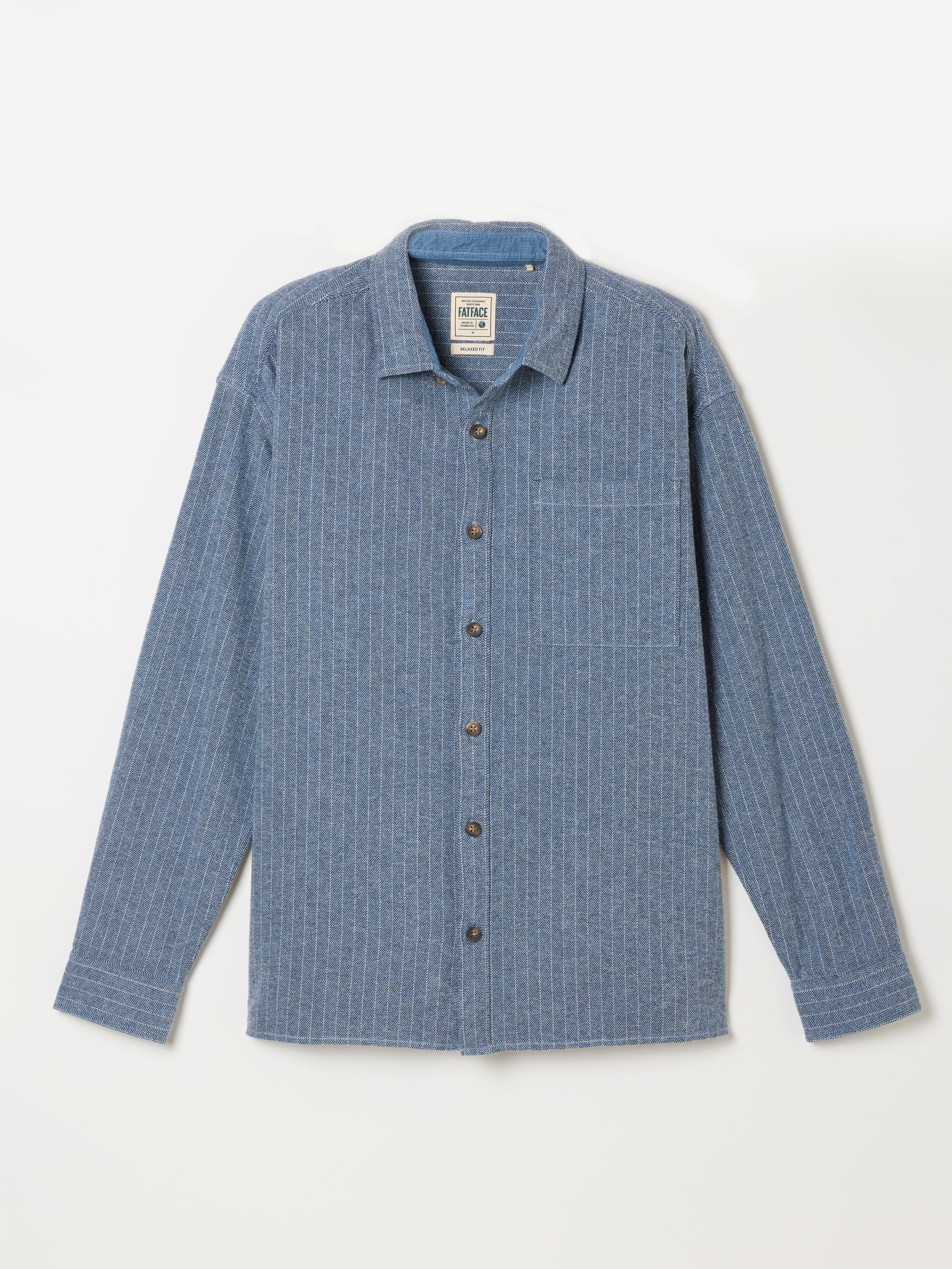 Long Sleeve Relaxed Fit Herringbone Stripe Brushed Shirt in Light Blue - Image 6 of 6