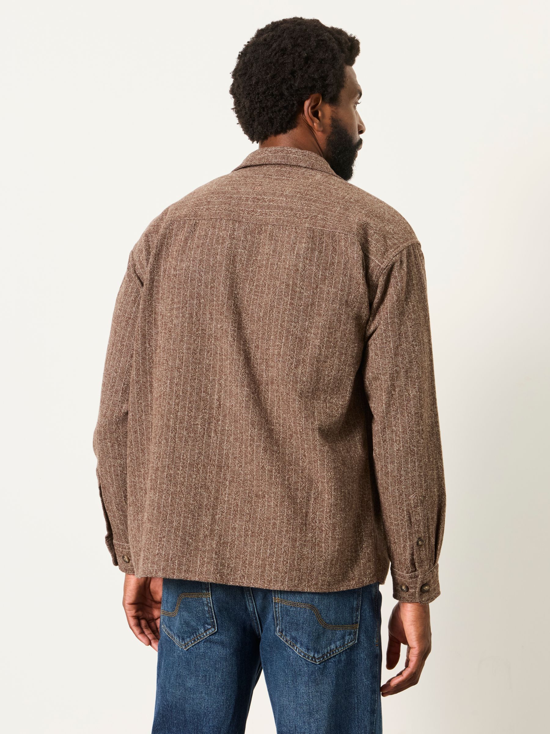 Long Sleeve Relaxed Fit Herringbone Stripe Brushed Shirt in Brown - Image 2 of 7 Long Sleeve Relaxed Fit Herringbone Stripe Brushed Shirt in Brown - Image 2 of 7